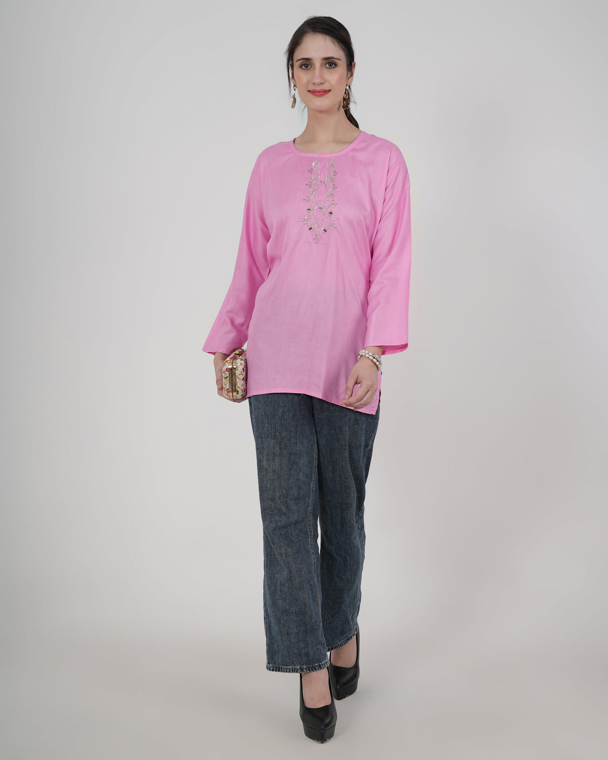 Embroidery Kurti with Mirror Work