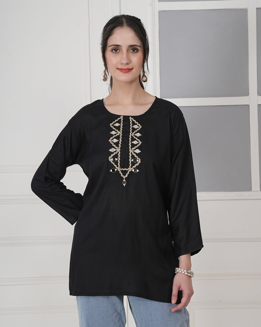 Embroidery Kurti with Mirror Work