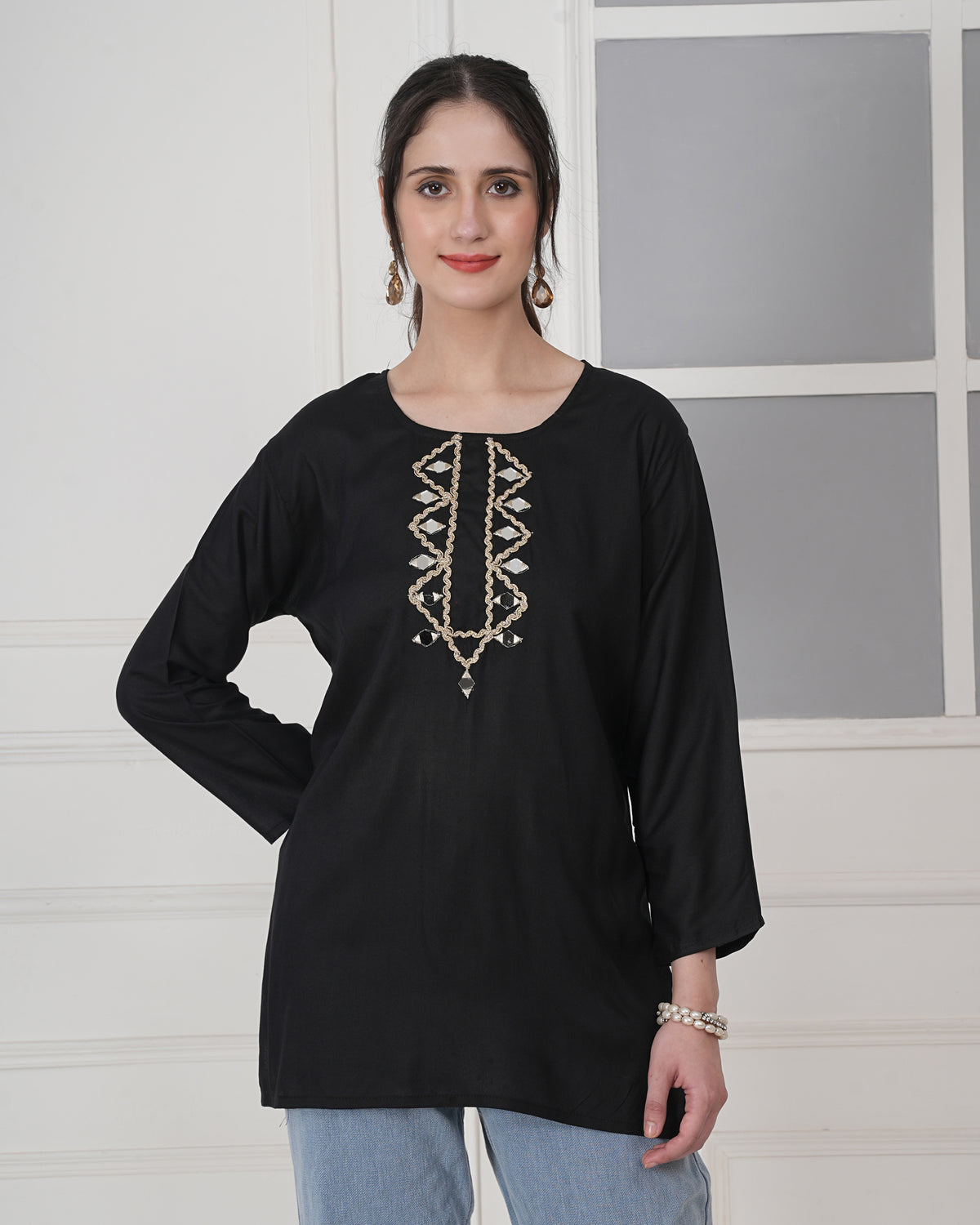 Embroidery Kurti with Mirror Work