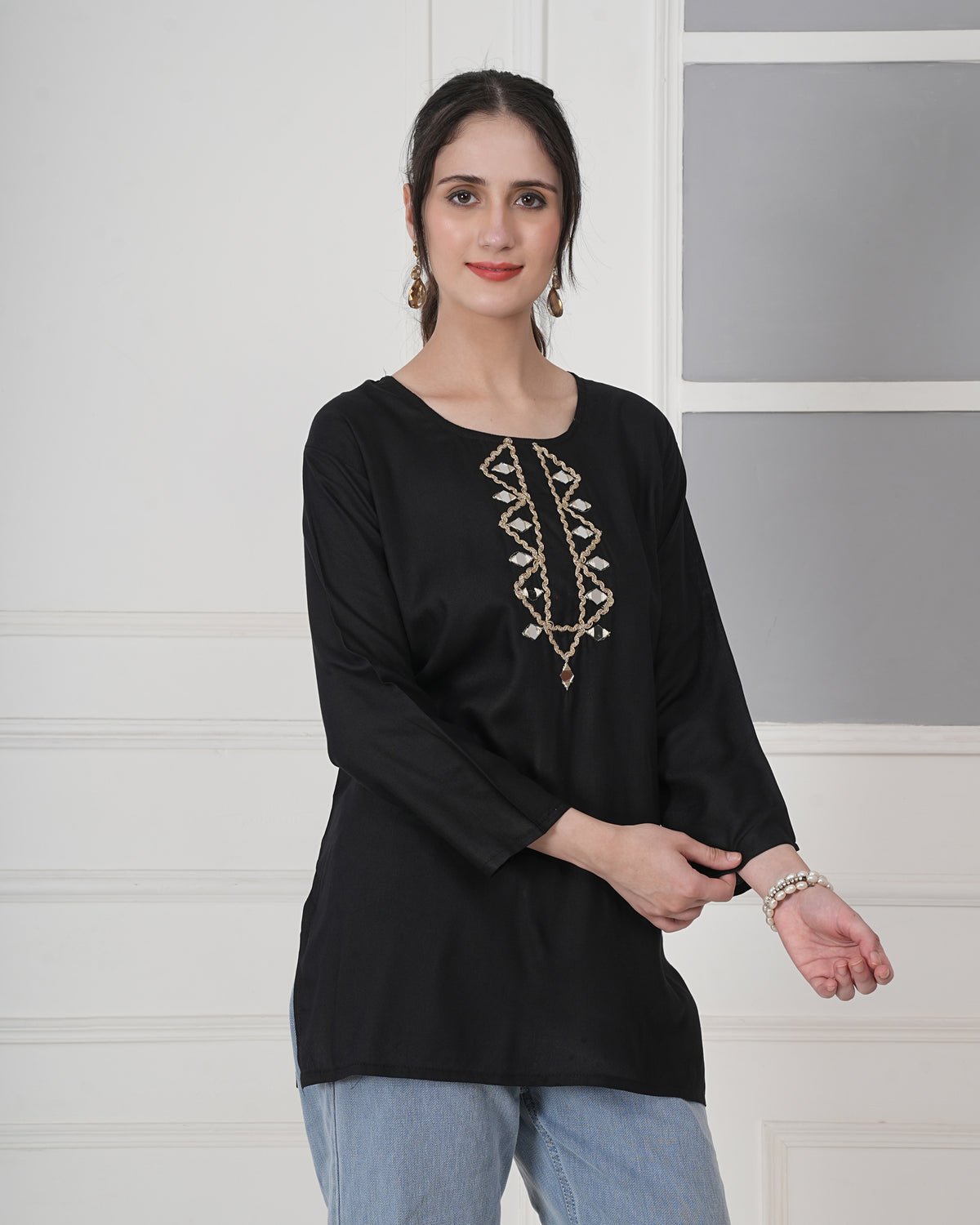 Embroidery Kurti with Mirror Work