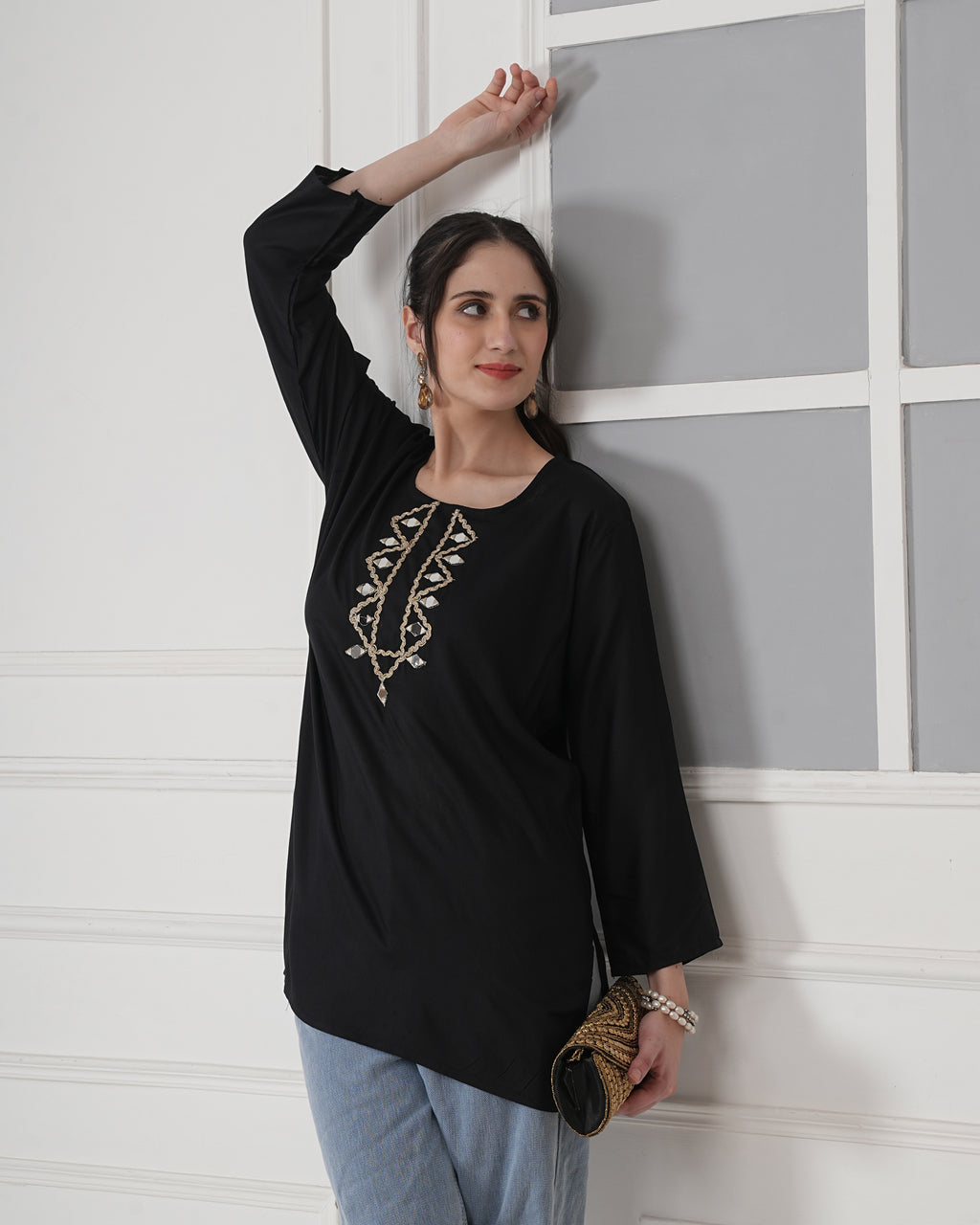 Embroidery Kurti with Mirror Work