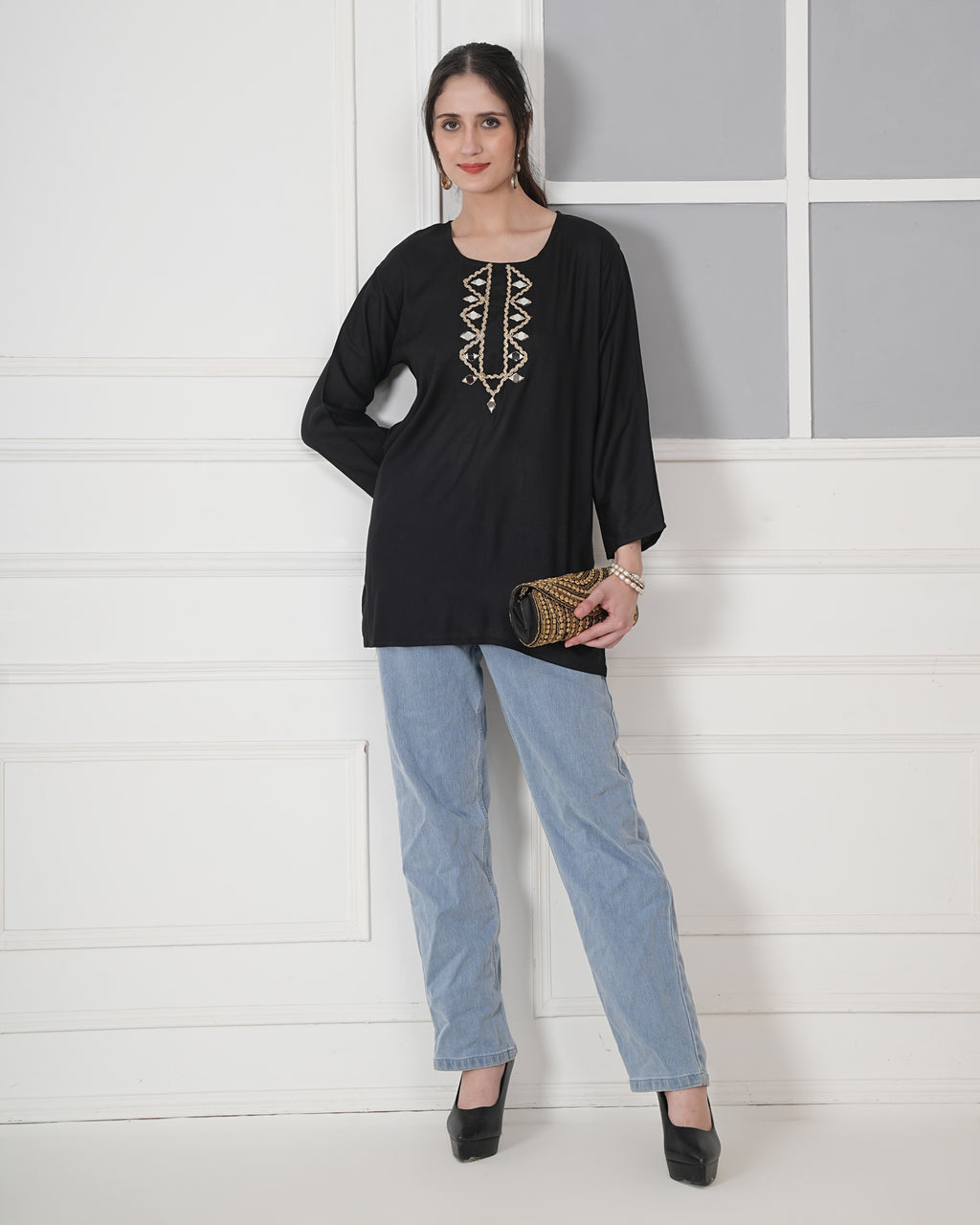 Embroidery Kurti with Mirror Work