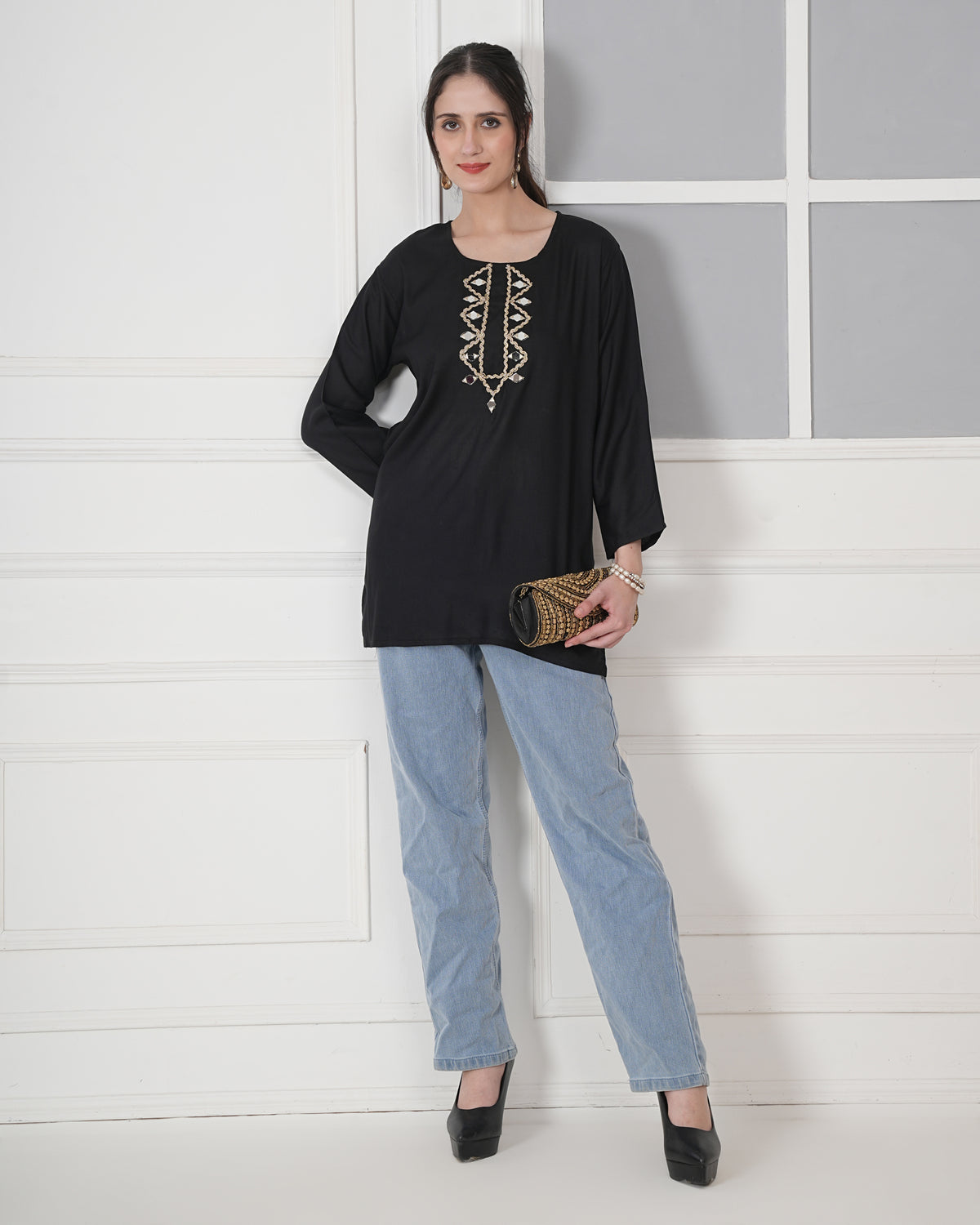 Embroidery Kurti with Mirror Work