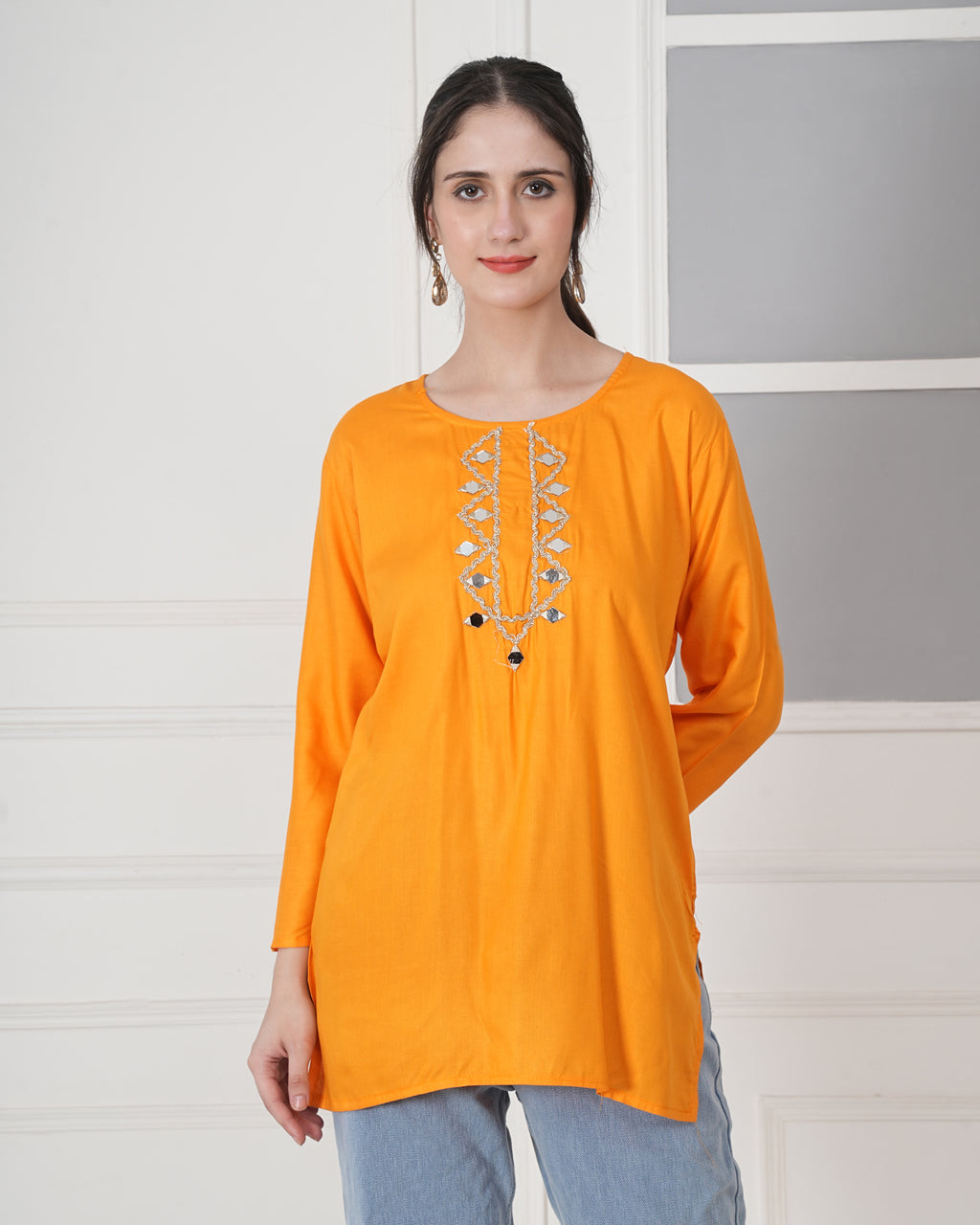 Embroidery Kurti with Mirror Work