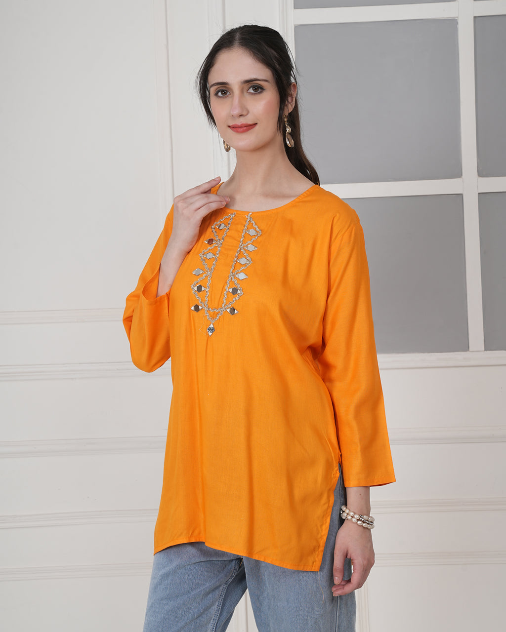 Embroidery Kurti with Mirror Work