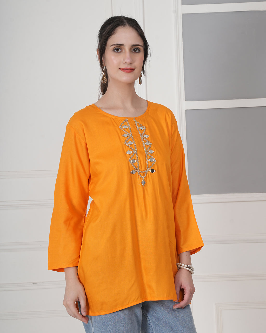 Embroidery Kurti with Mirror Work