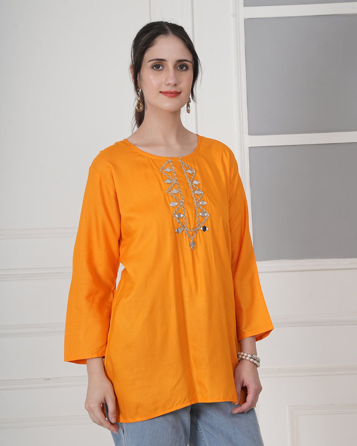 Embroidery Kurti with Mirror Work