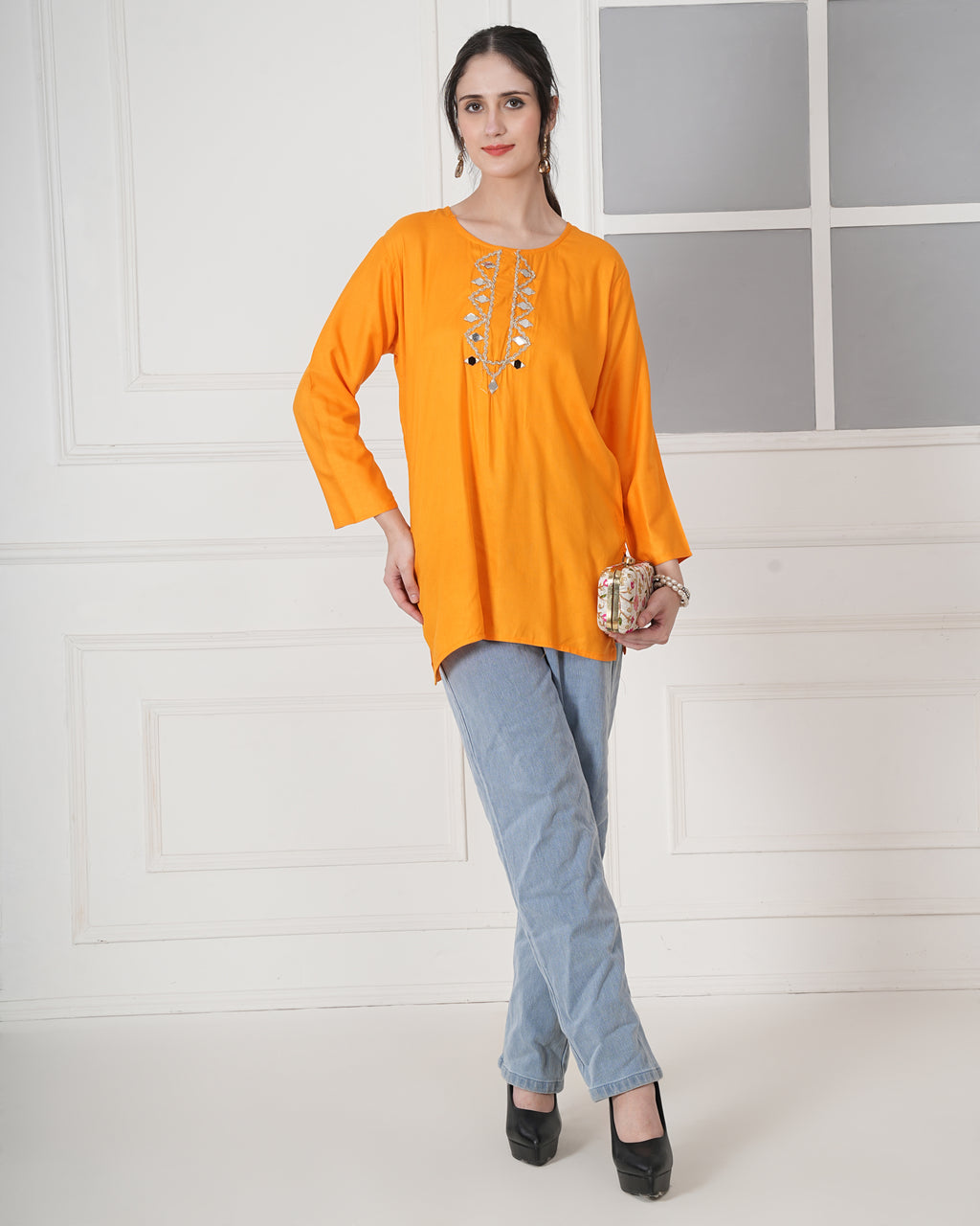 Embroidery Kurti with Mirror Work