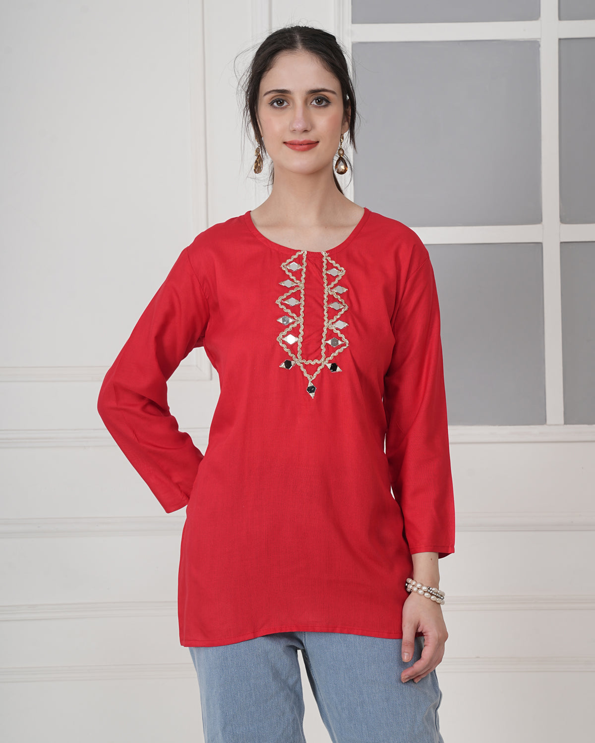 Embroidery Kurti with Mirror Work