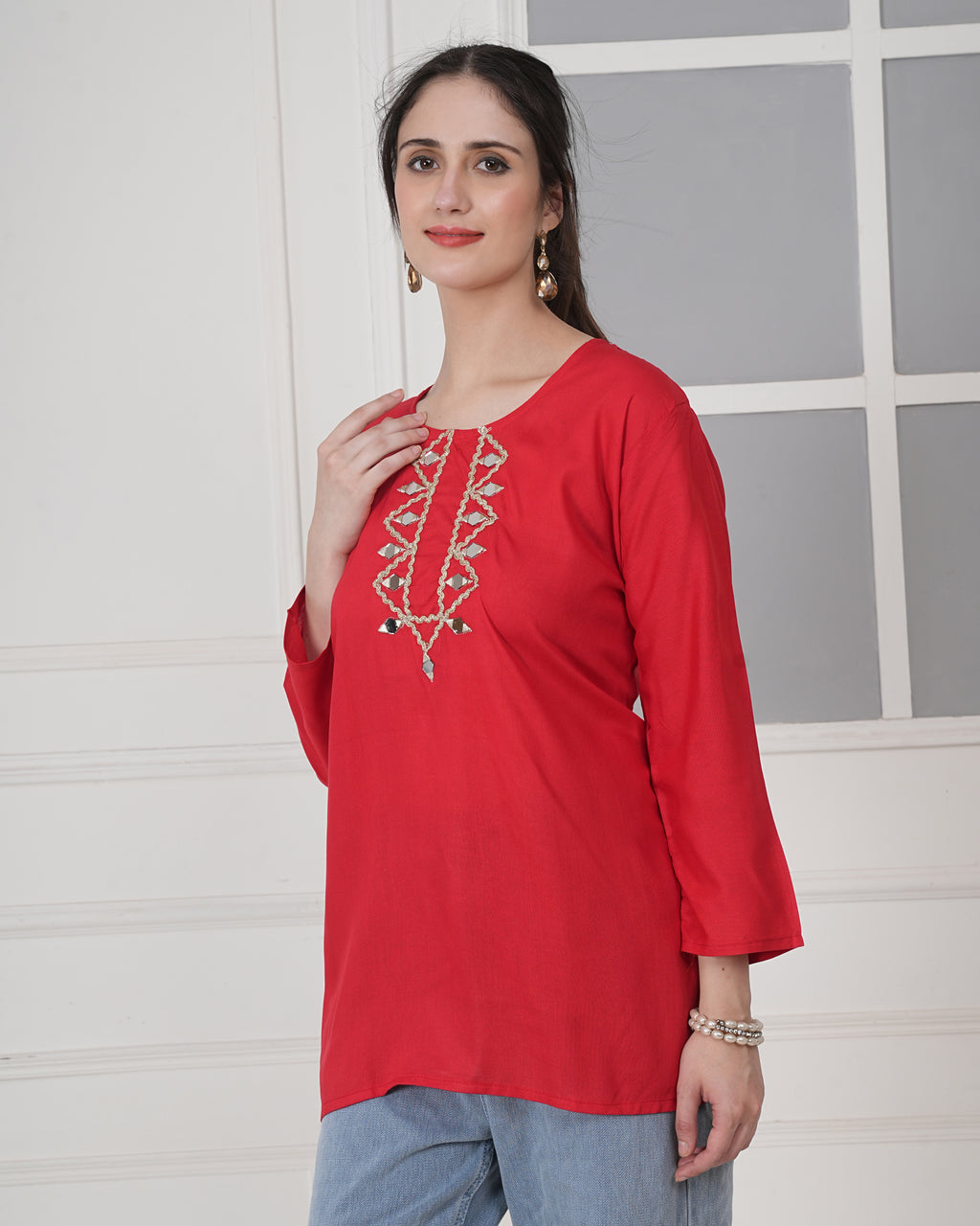 Embroidery Kurti with Mirror Work