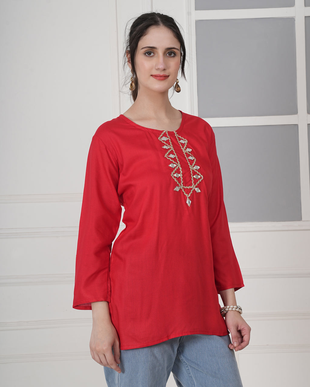 Embroidery Kurti with Mirror Work
