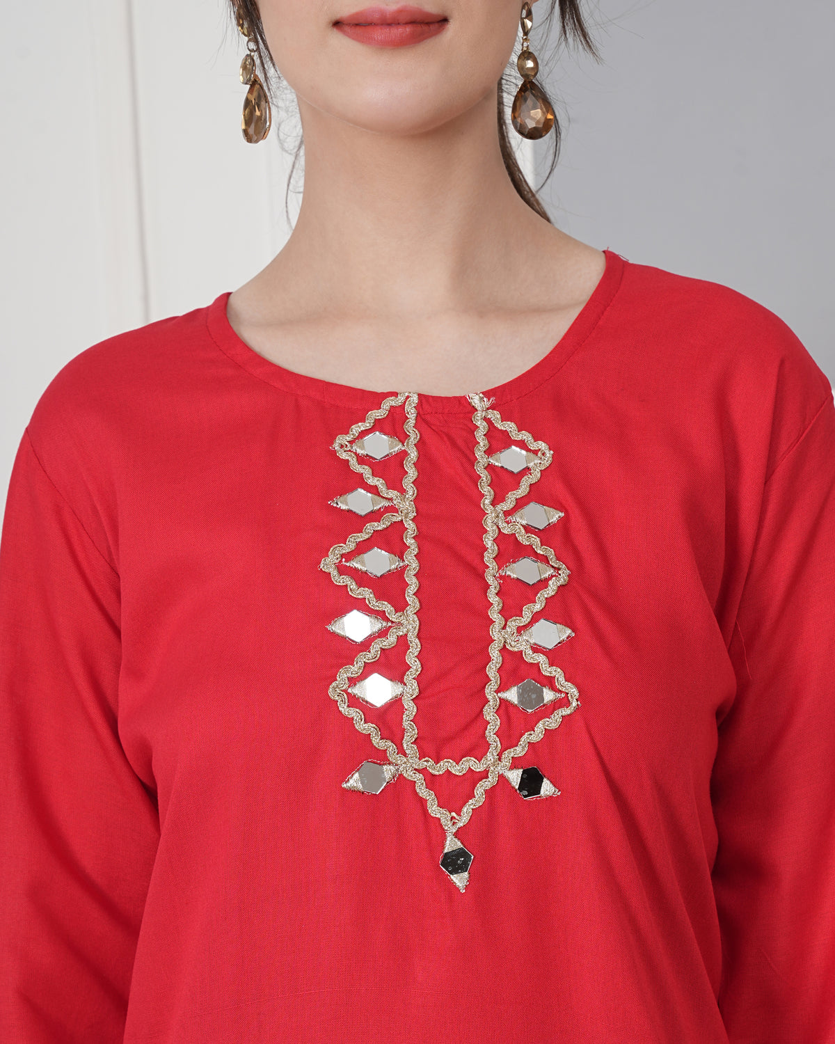 Embroidery Kurti with Mirror Work