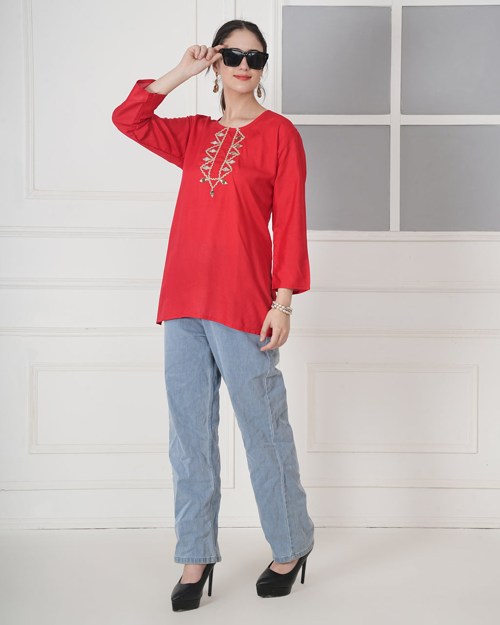 Embroidery Kurti with Mirror Work