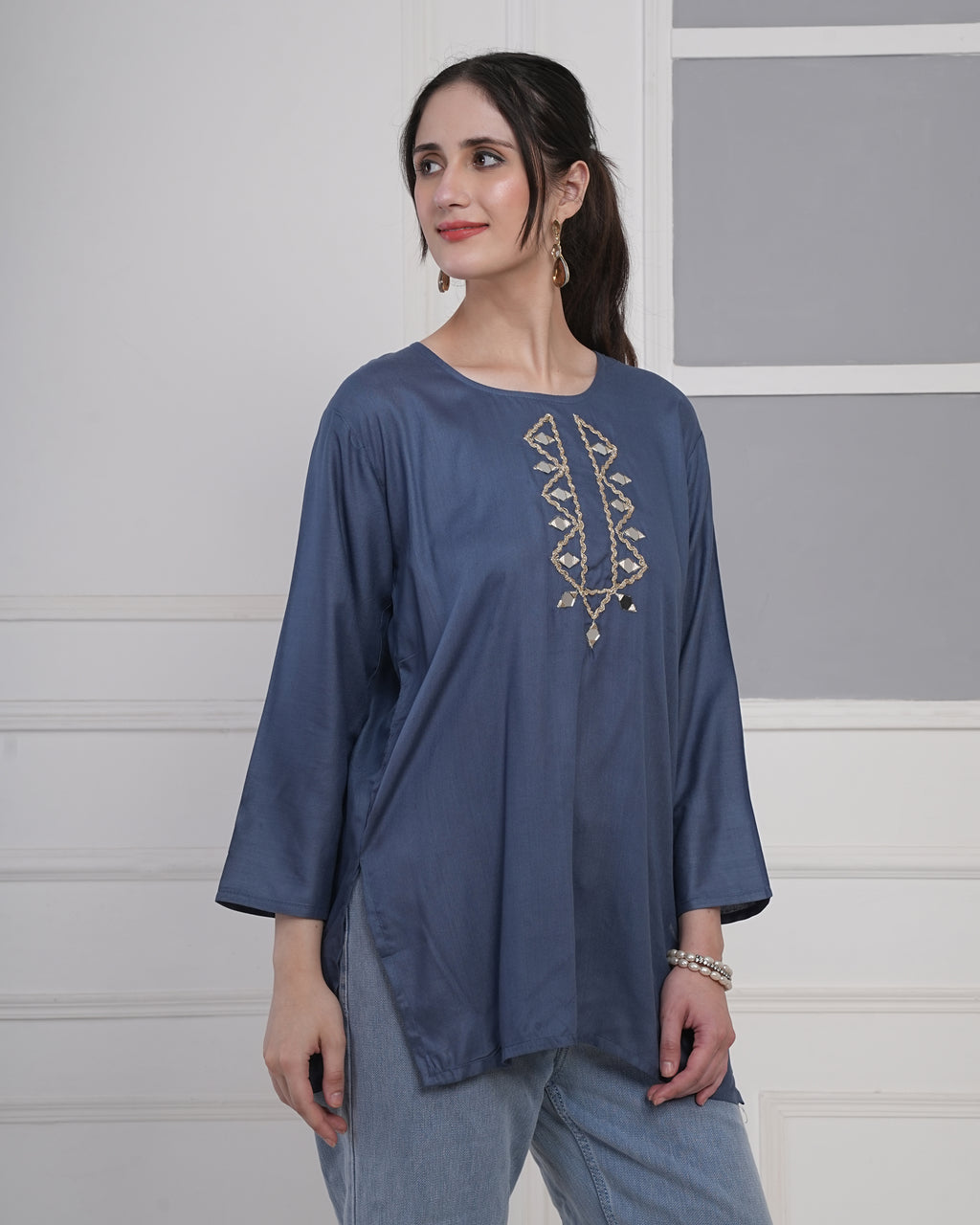 Embroidery Kurti with Mirror Work