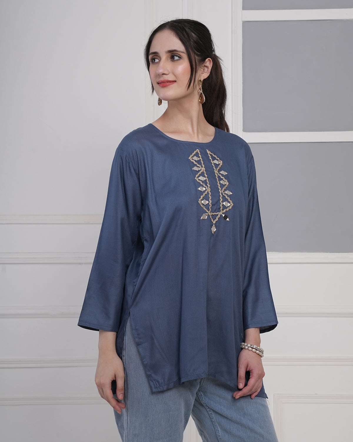 Embroidery Kurti with Mirror Work