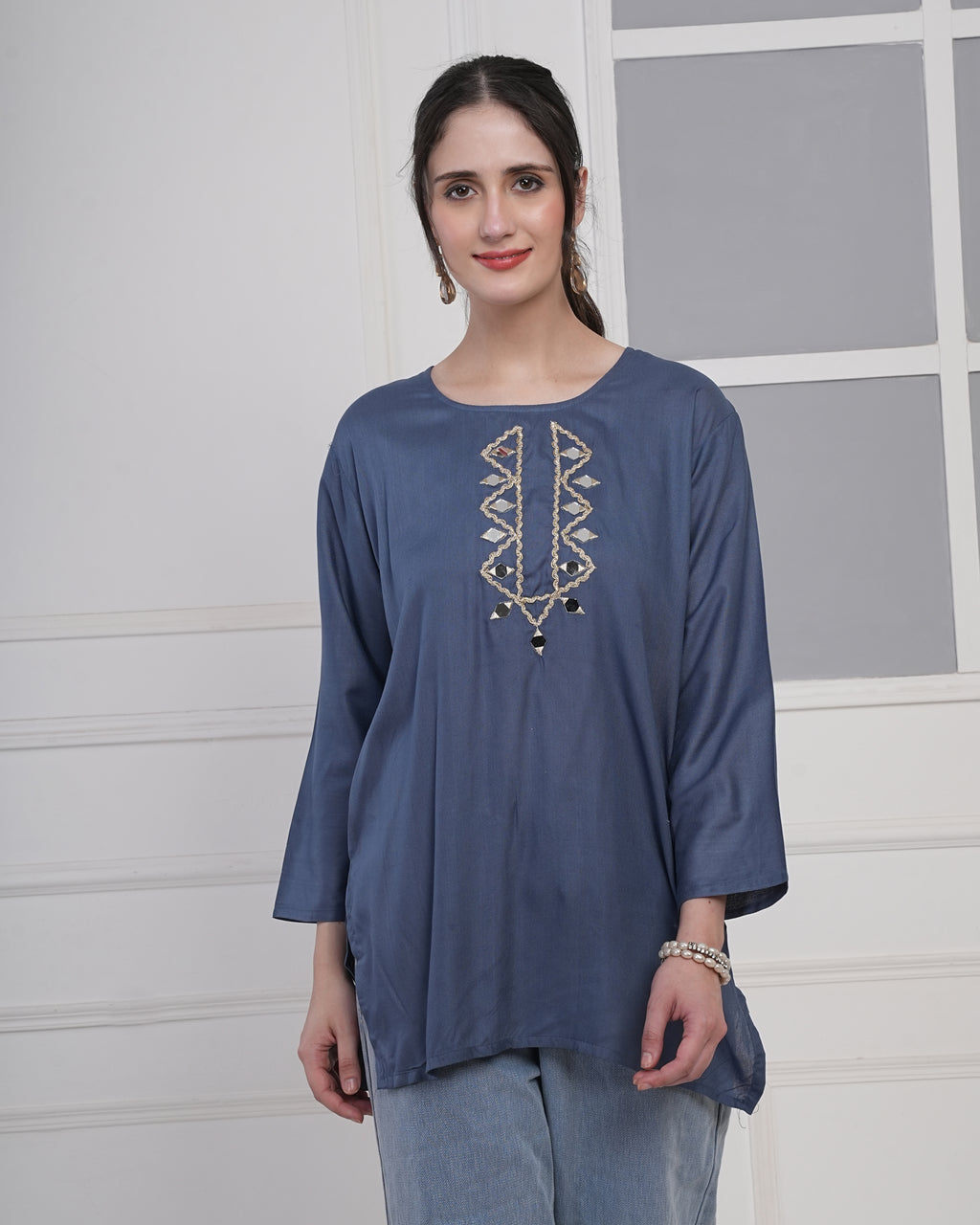 Embroidery Kurti with Mirror Work