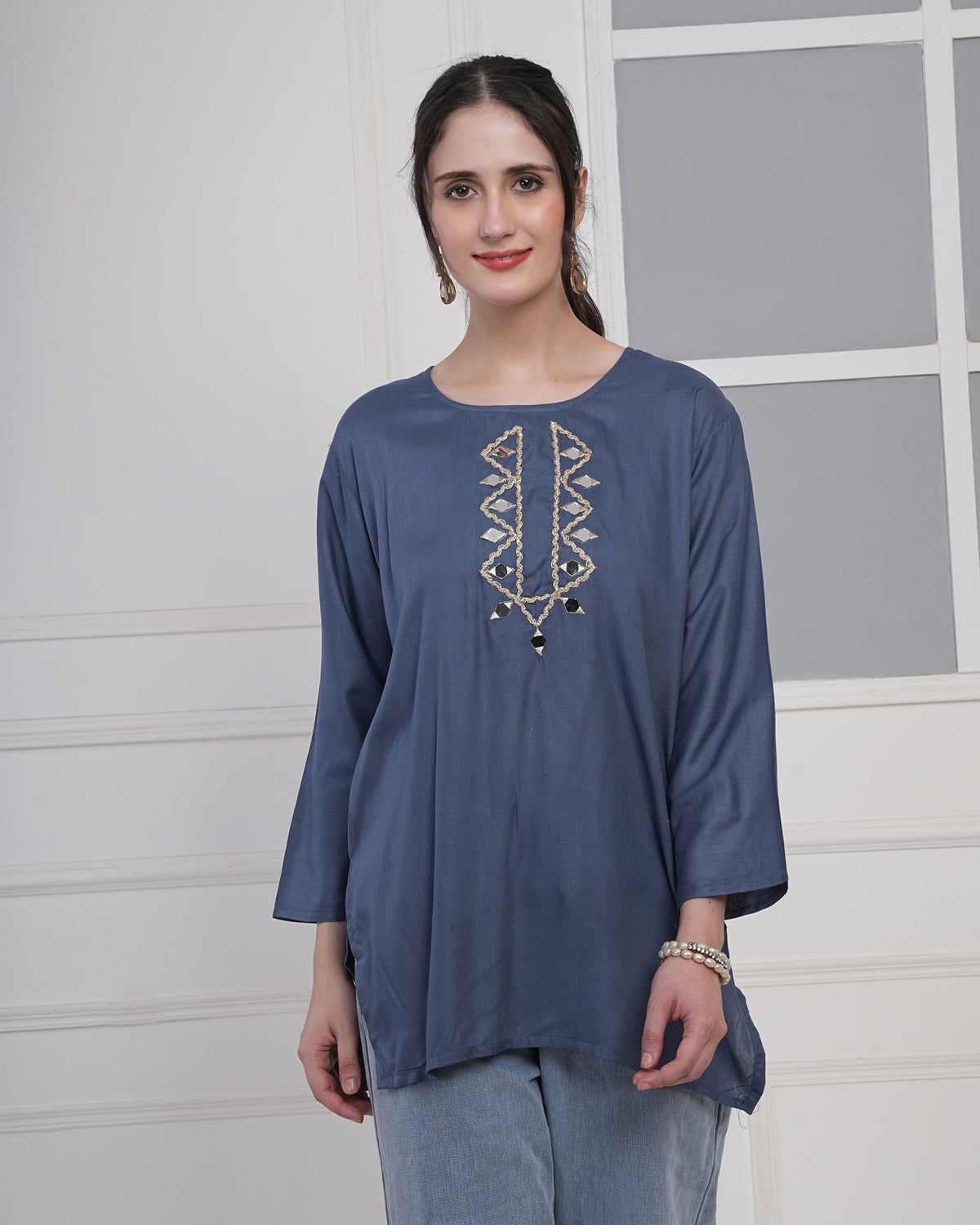 Embroidery Kurti with Mirror Work