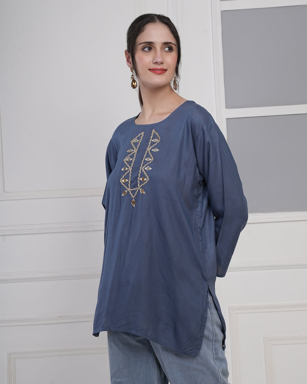 Embroidery Kurti with Mirror Work