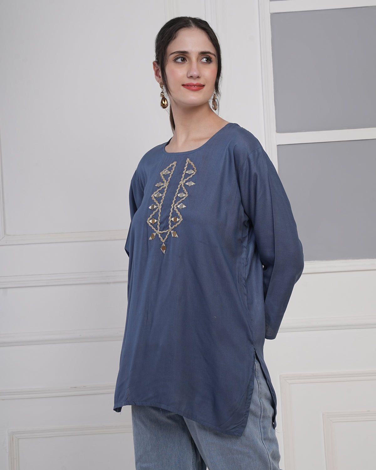 Embroidery Kurti with Mirror Work