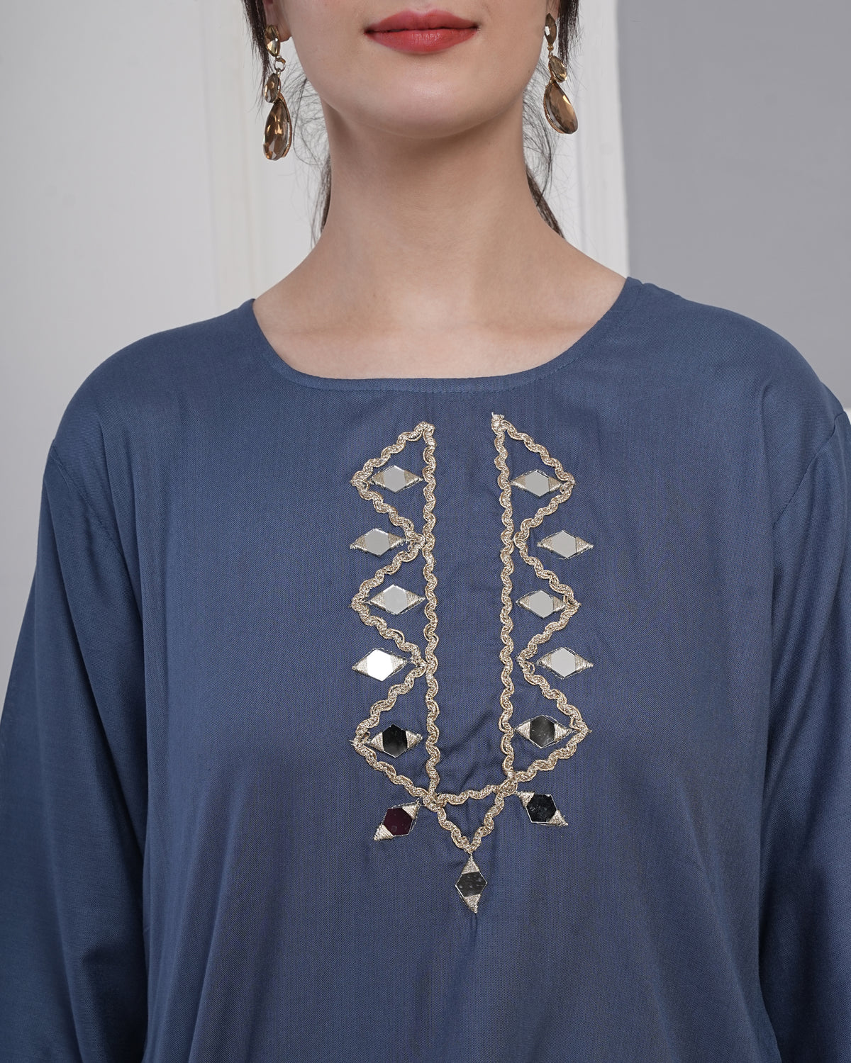 Embroidery Kurti with Mirror Work