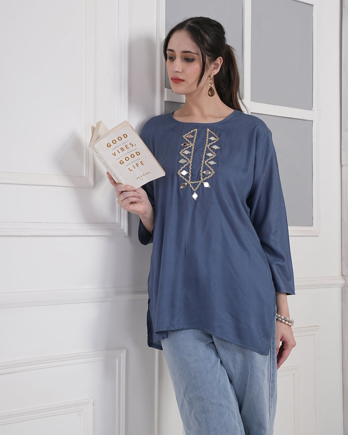 Embroidery Kurti with Mirror Work