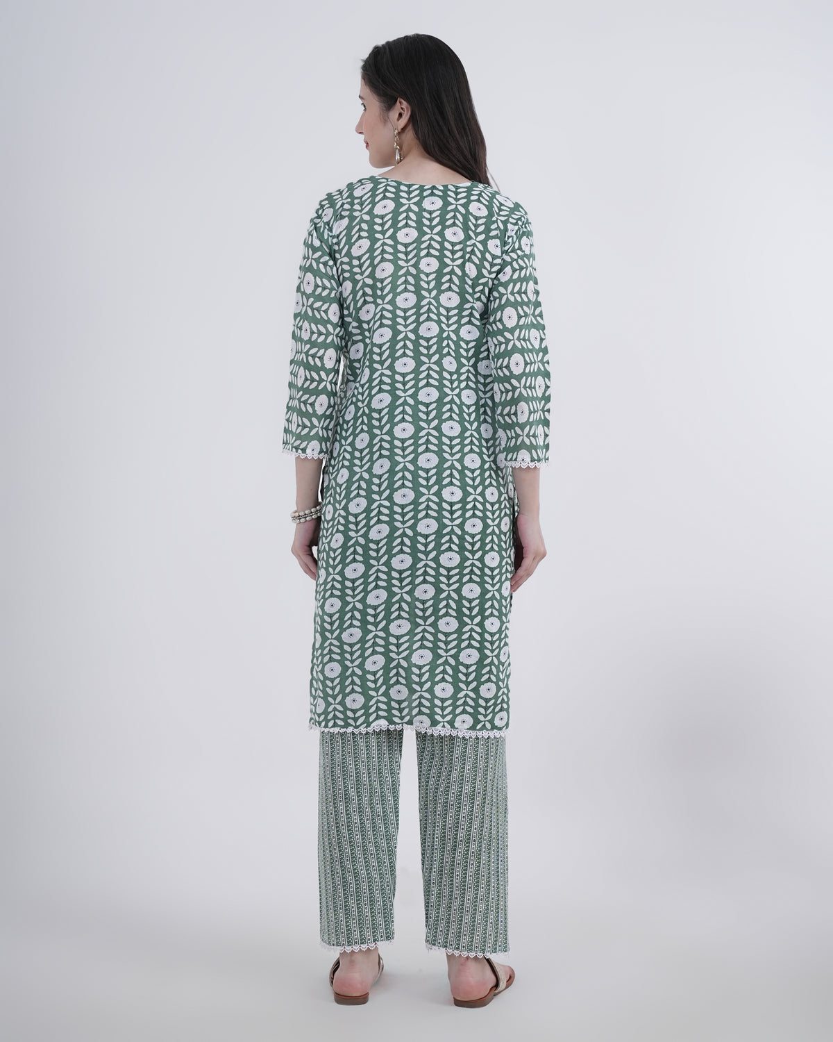 Cotton Suit with Lace Work Blue Floral Print