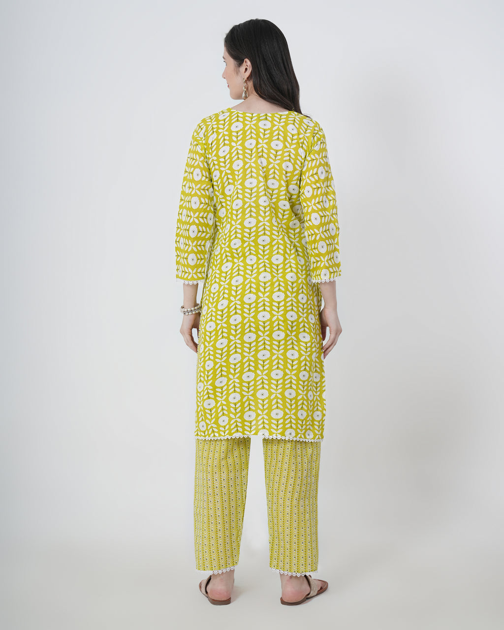 Cotton Suit with Lace Work Blue Floral Print