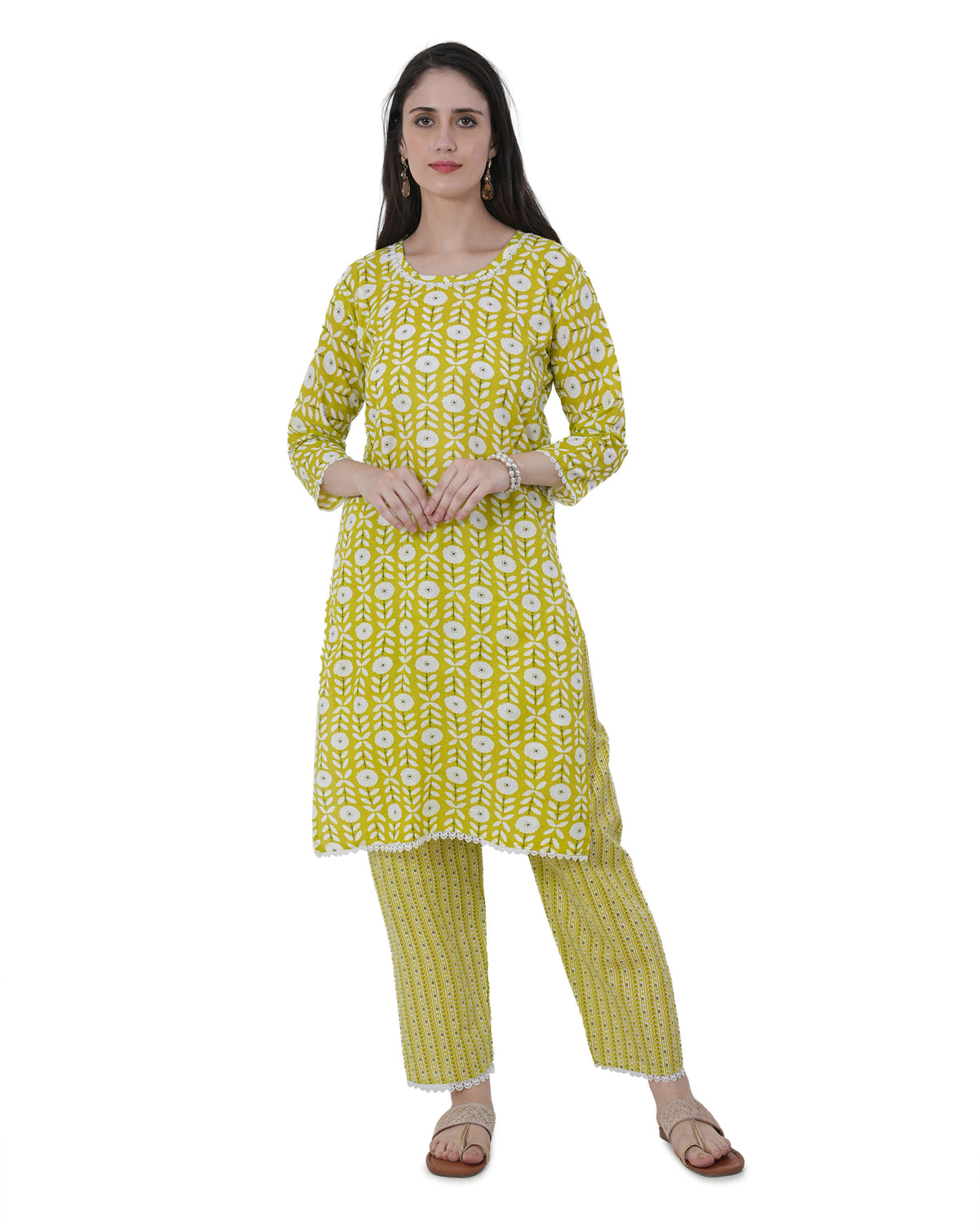 Cotton Suit with Lace Work Blue Floral Print