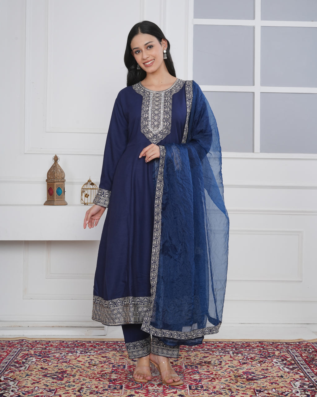 Embroidered Rayon Anarkali 3-Piece Frock Set