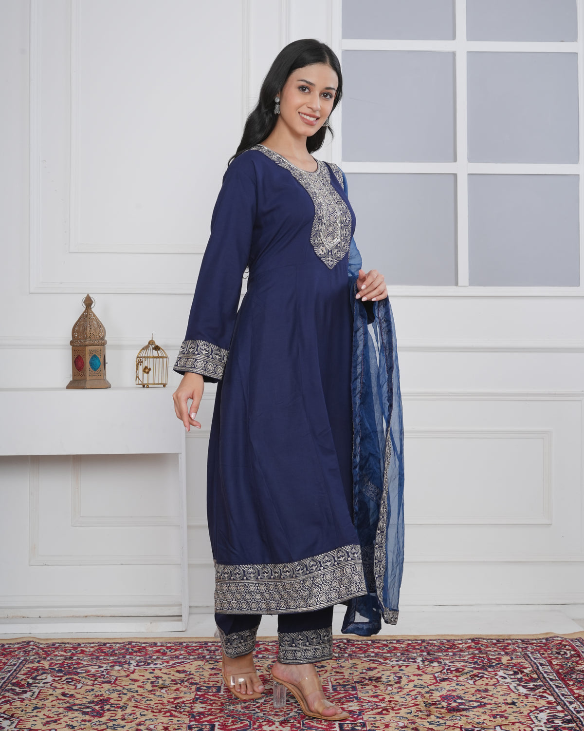 Embroidered Rayon Anarkali 3-Piece Frock Set