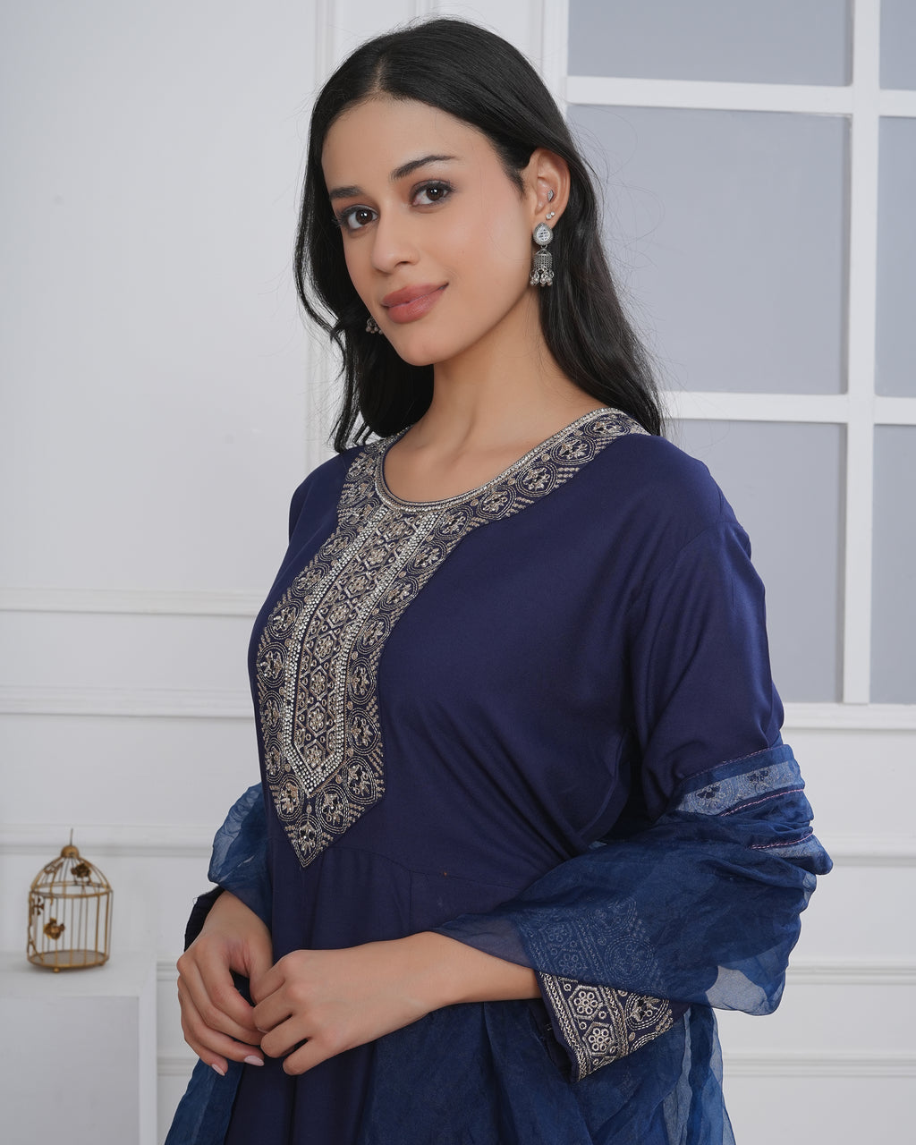 Embroidered Rayon Anarkali 3-Piece Frock Set