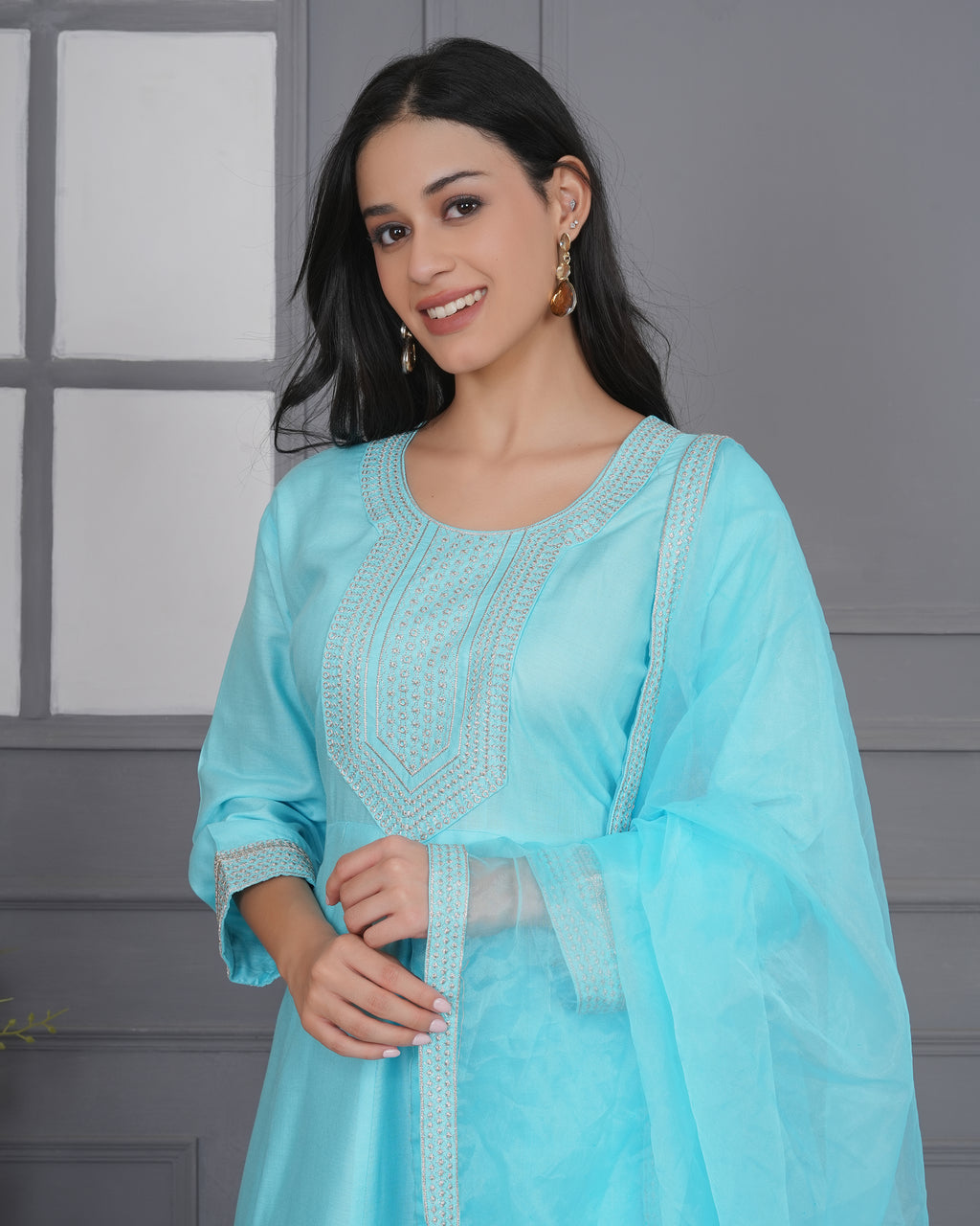 Embroidered Rayon Anarkali 3-Piece Frock Set