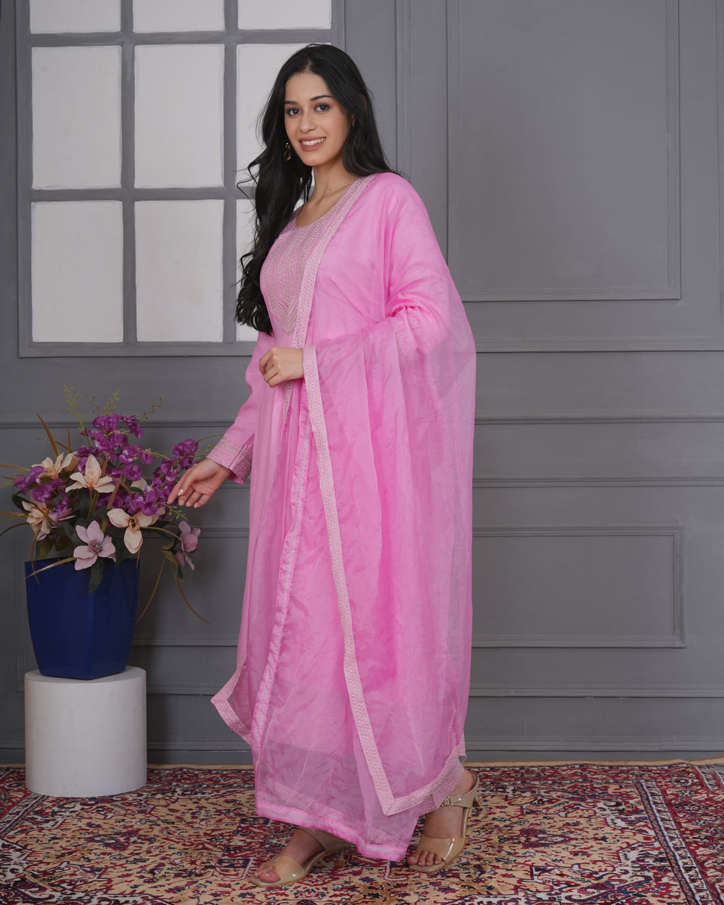 Embroidered Rayon Anarkali 3-Piece Frock Set