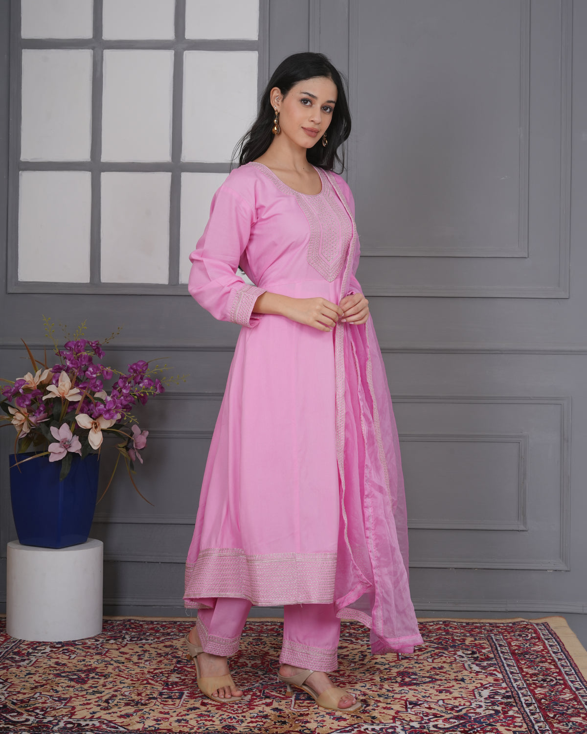 Embroidered Rayon Anarkali 3-Piece Frock Set