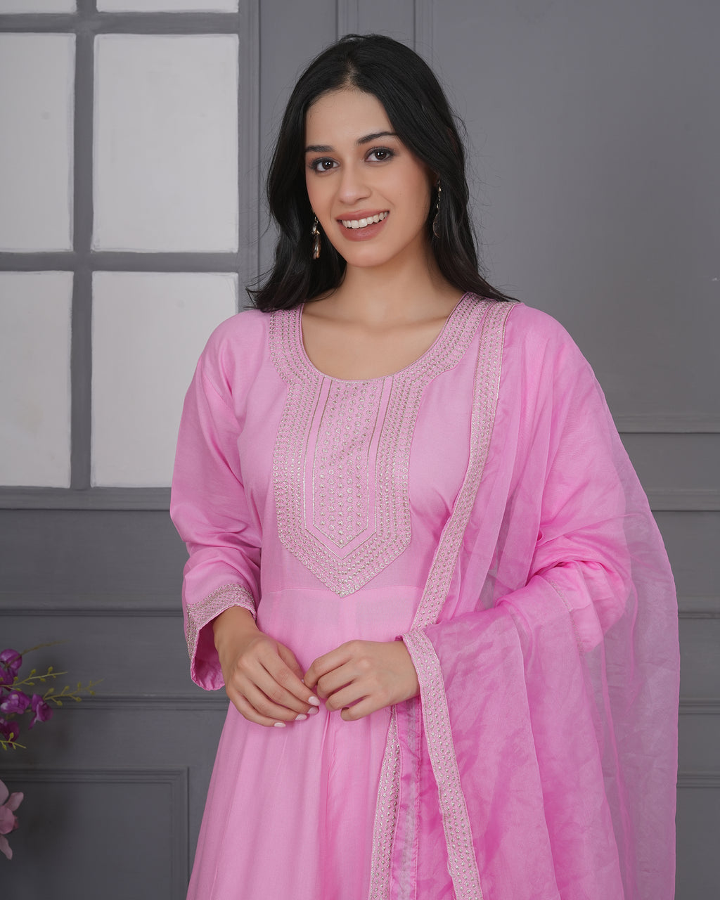 Embroidered Rayon Anarkali 3-Piece Frock Set
