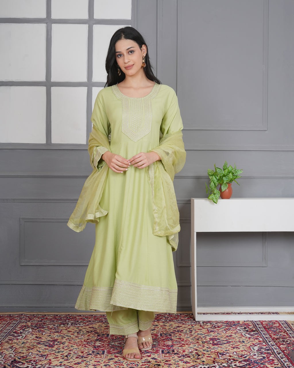 Embroidered Rayon Anarkali 3-Piece Frock Set