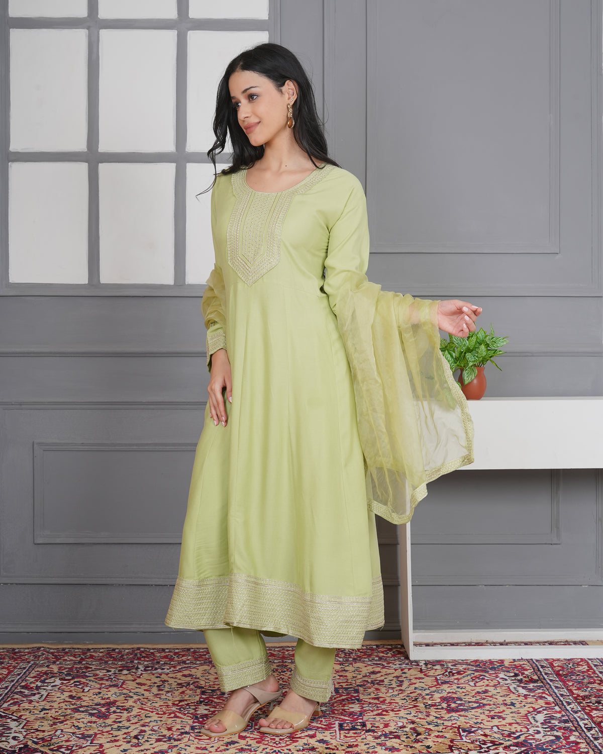 Embroidered Rayon Anarkali 3-Piece Frock Set