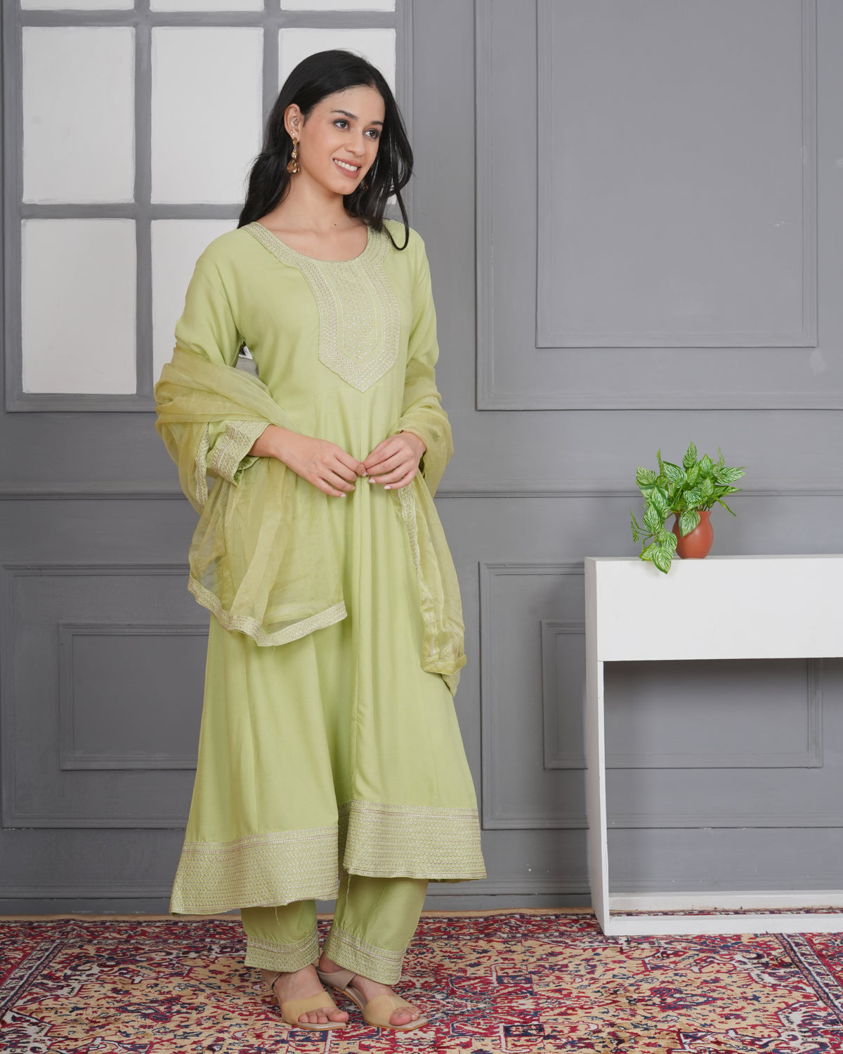 Embroidered Rayon Anarkali 3-Piece Frock Set