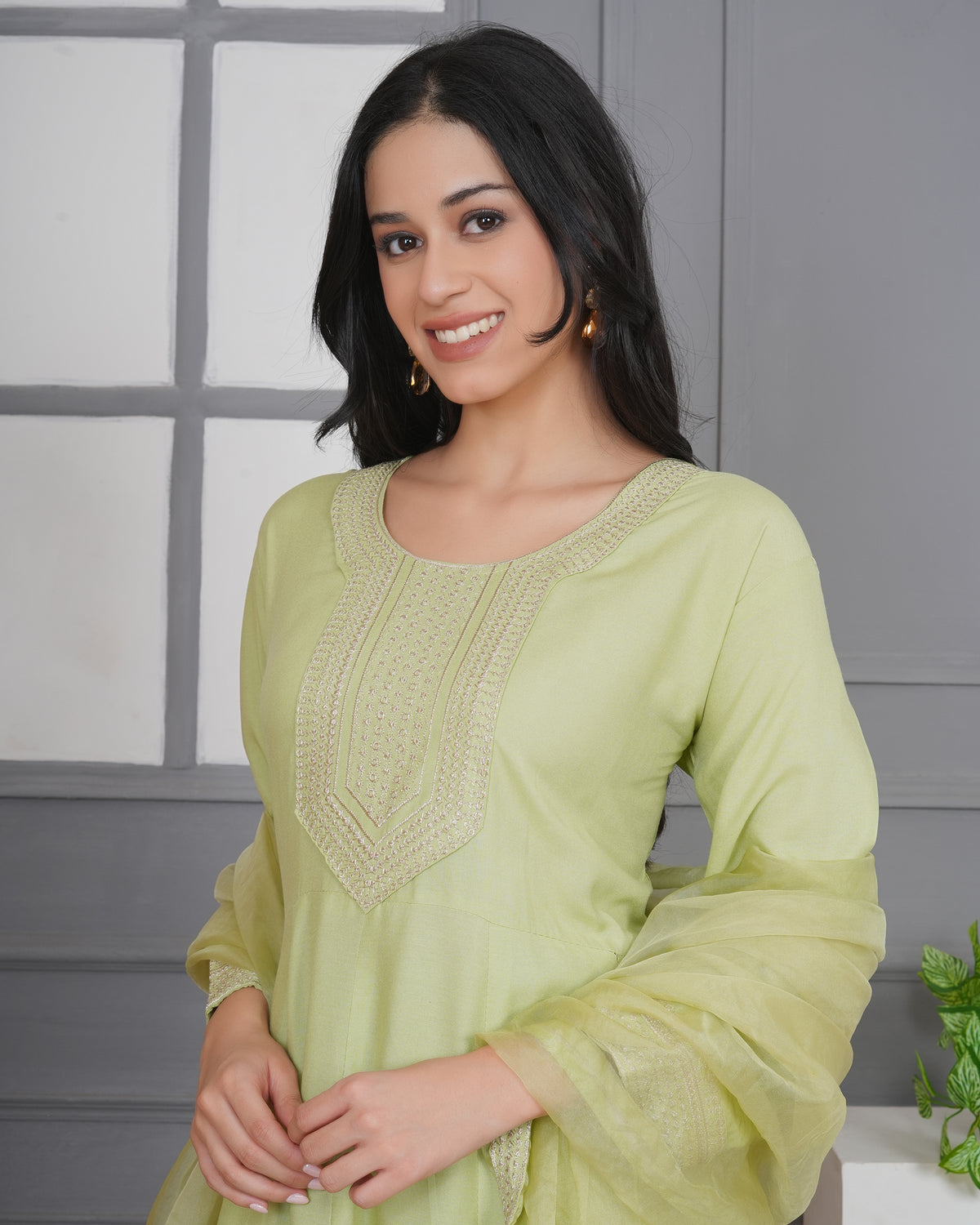 Embroidered Rayon Anarkali 3-Piece Frock Set