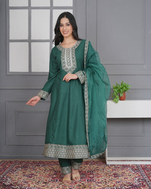 Embroidered Rayon Anarkali 3-Piece Frock Set