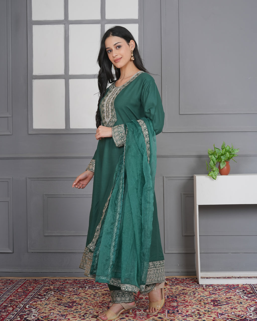 Embroidered Rayon Anarkali 3-Piece Frock Set