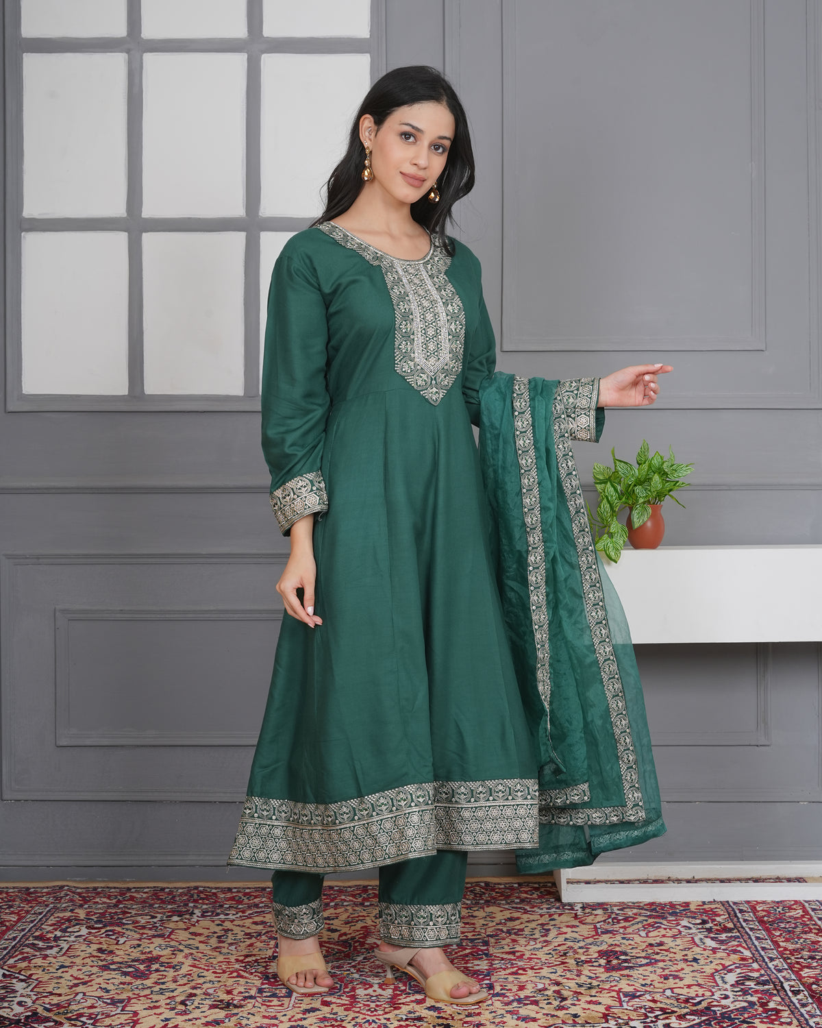 Embroidered Rayon Anarkali 3-Piece Frock Set