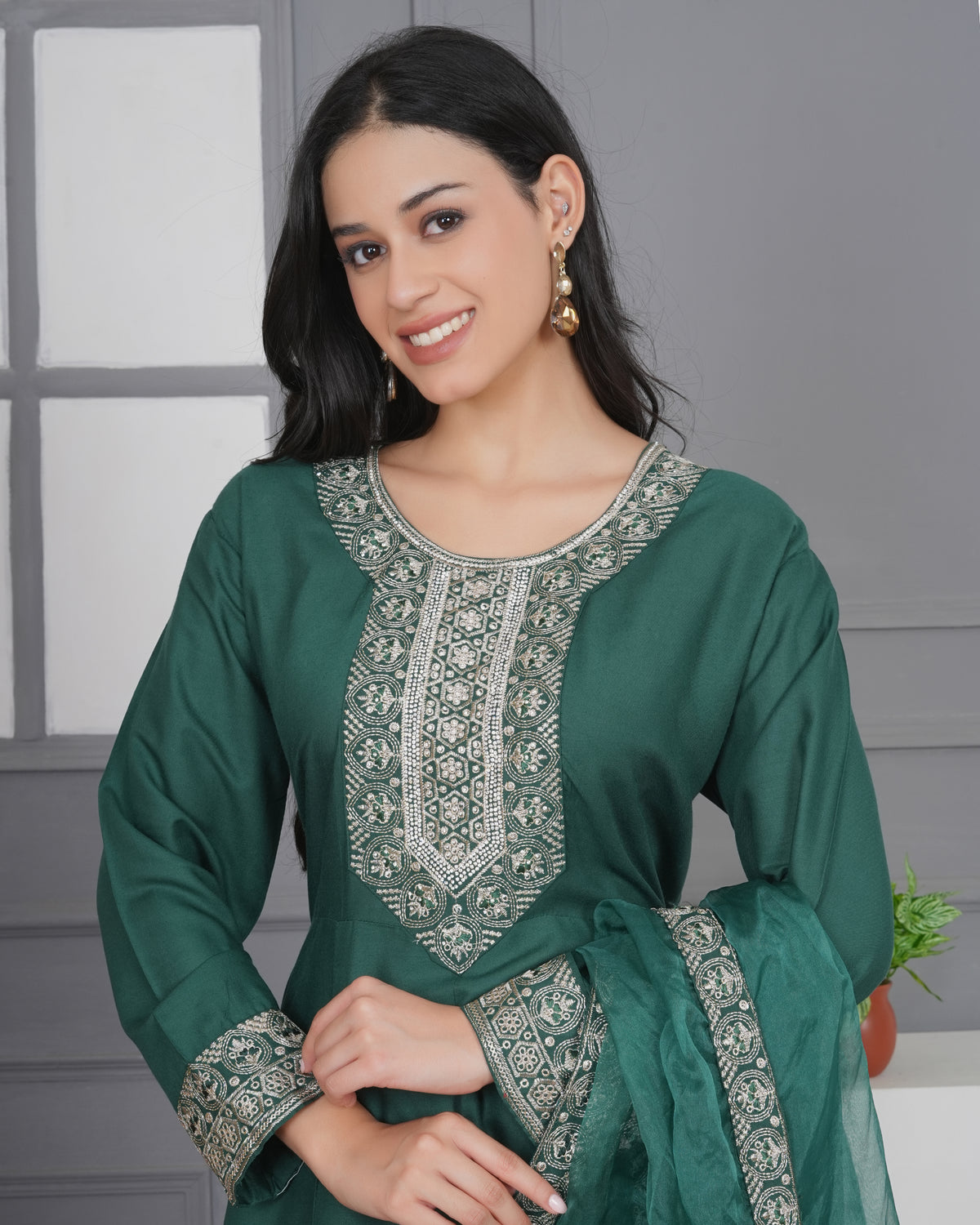 Embroidered Rayon Anarkali 3-Piece Frock Set