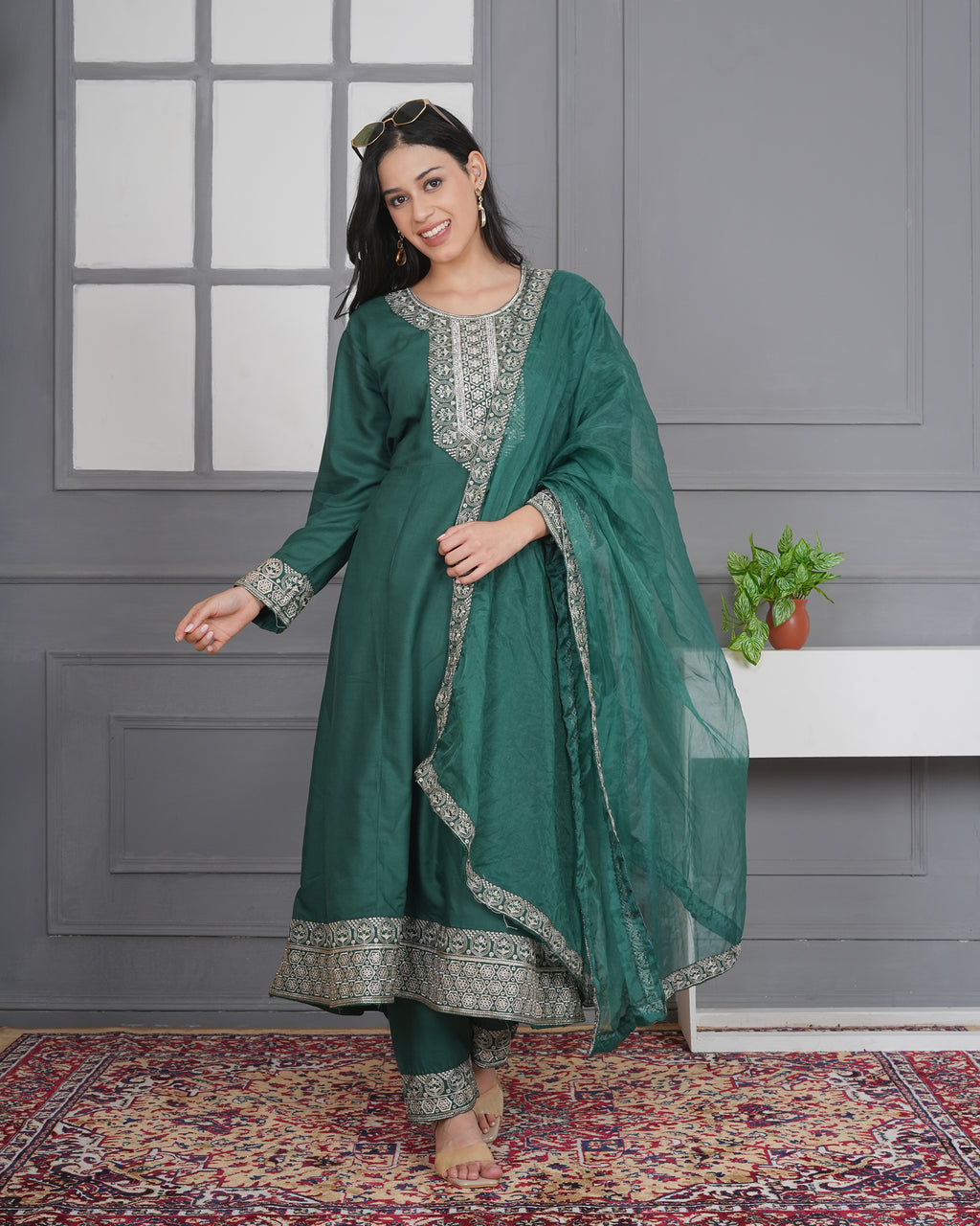 Embroidered Rayon Anarkali 3-Piece Frock Set