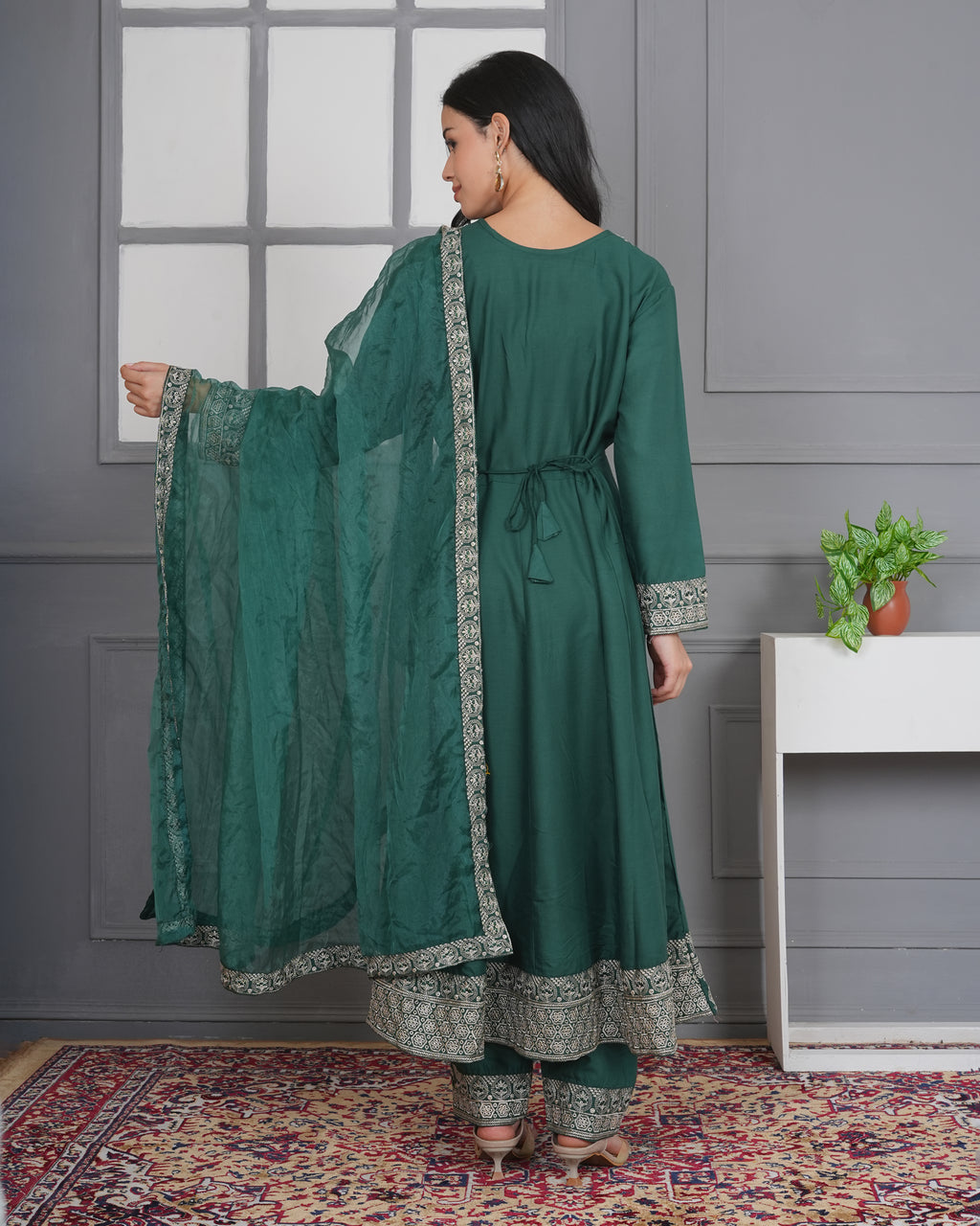 Embroidered Rayon Anarkali 3-Piece Frock Set