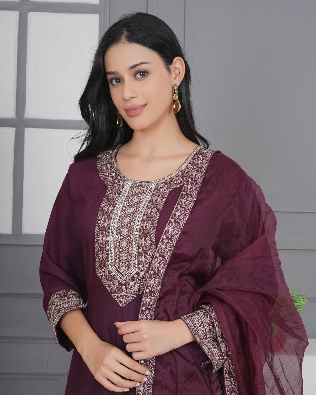 Embroidered Rayon Anarkali 3-Piece Frock Set