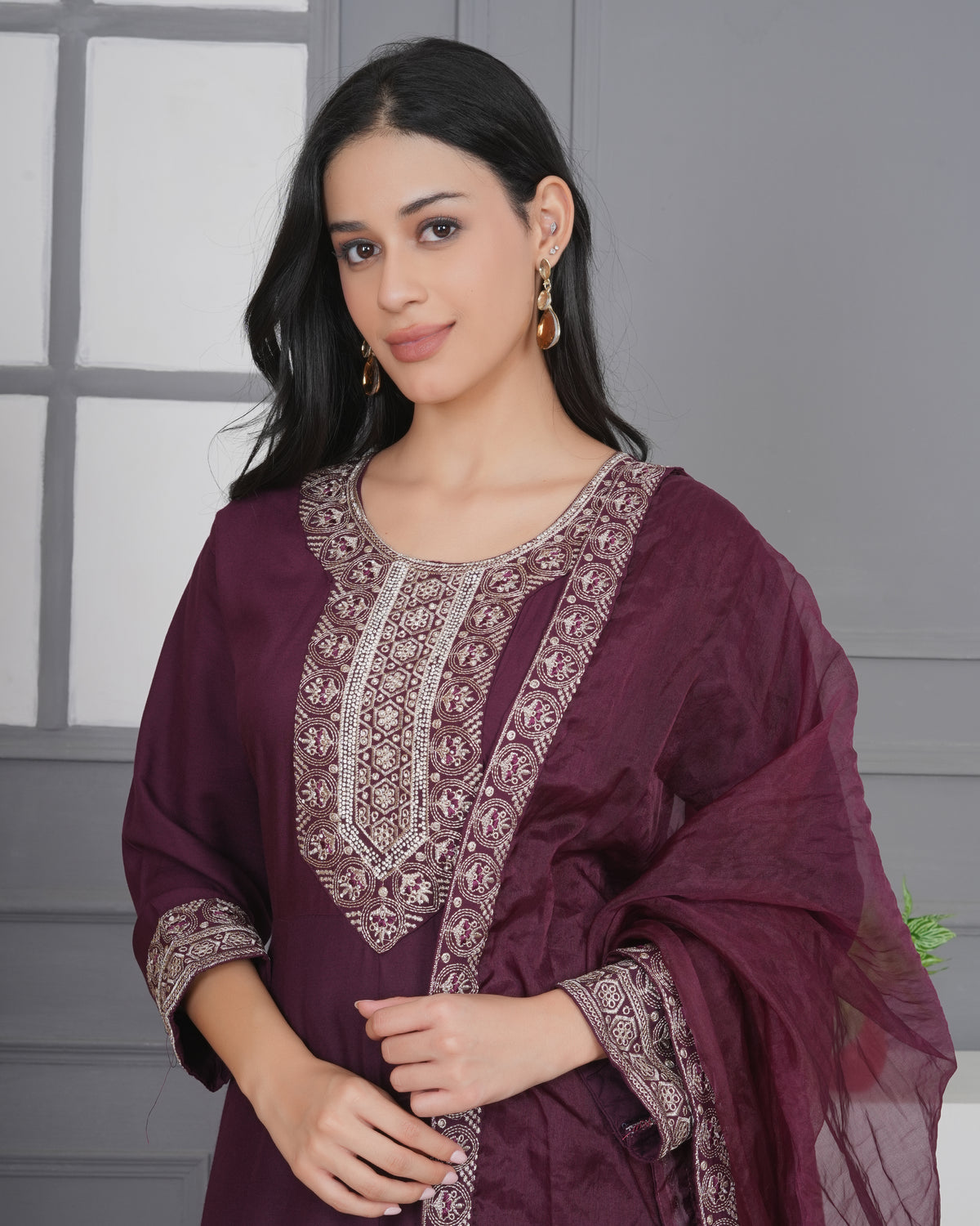 Embroidered Rayon Anarkali 3-Piece Frock Set