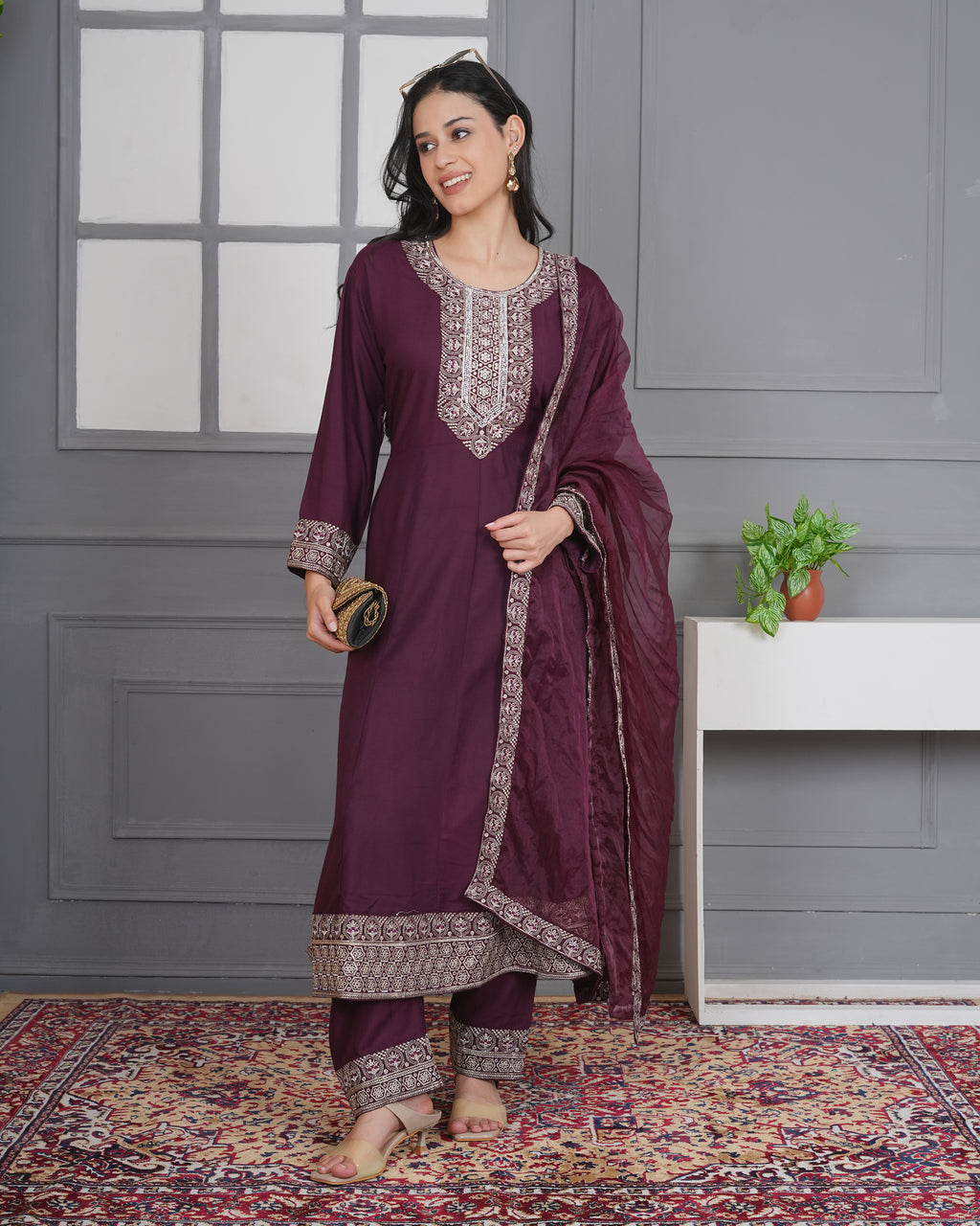 Embroidered Rayon Anarkali 3-Piece Frock Set