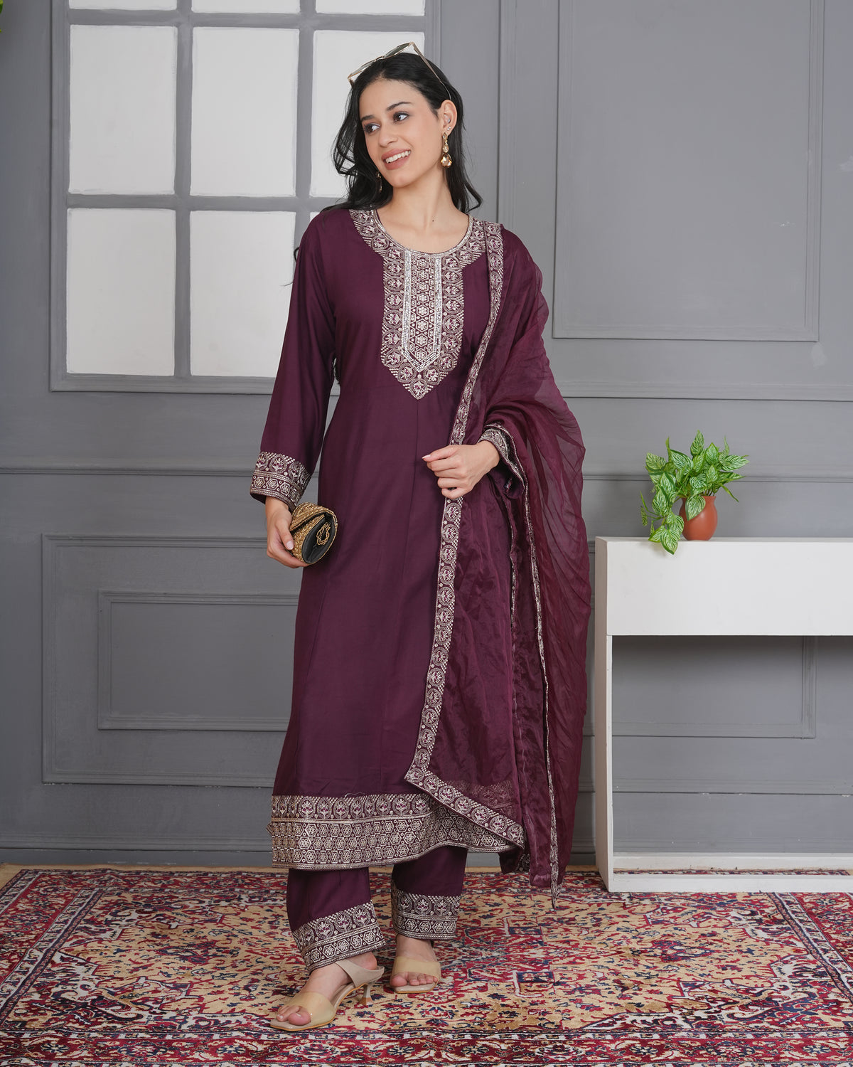 Embroidered Rayon Anarkali 3-Piece Frock Set