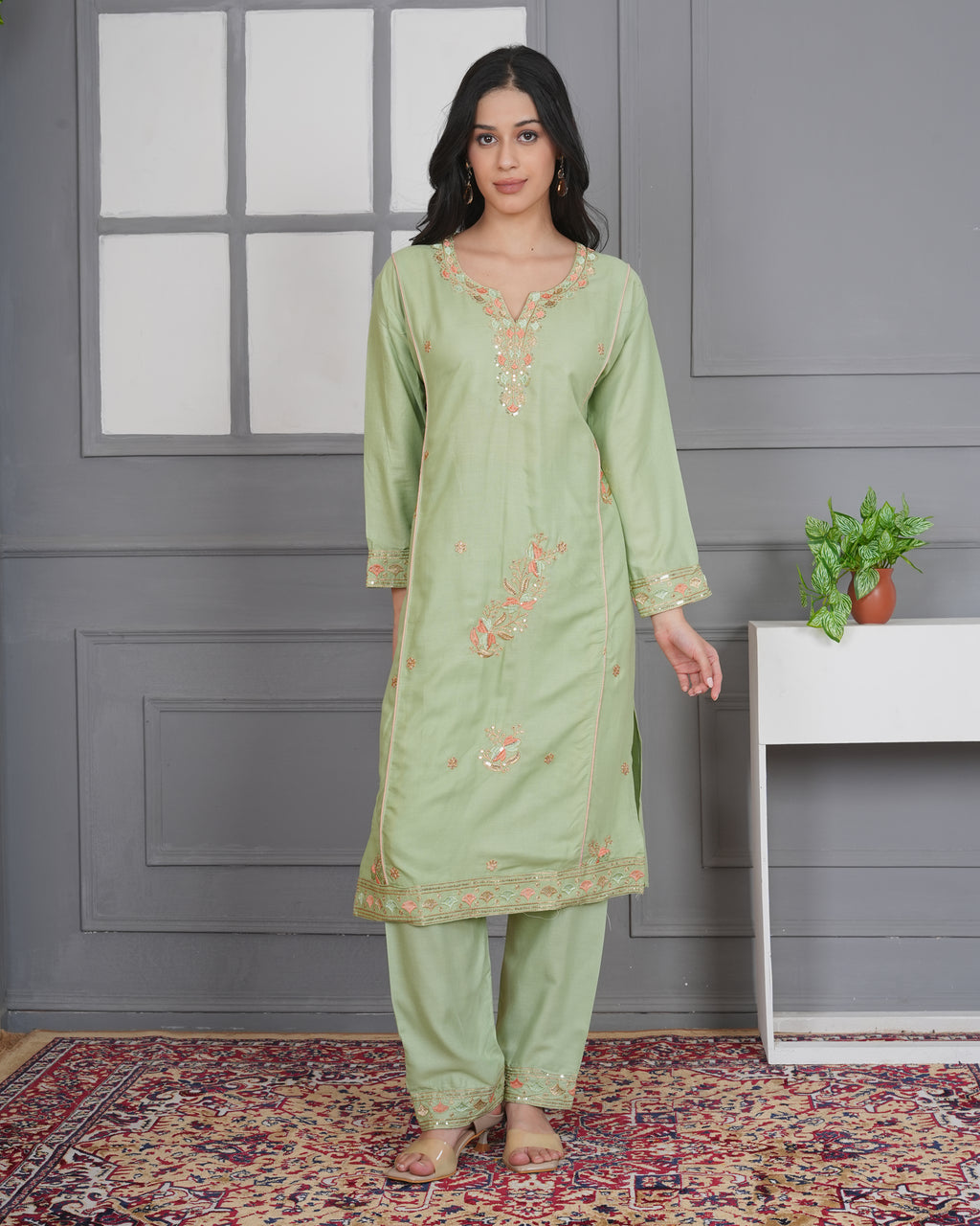 Rayon Suit Set with Multi Dhaga Embroidery